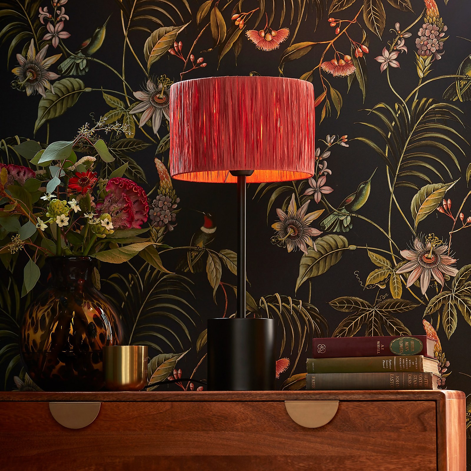 Photo of Raffia Table Lamp - Pink & Black
