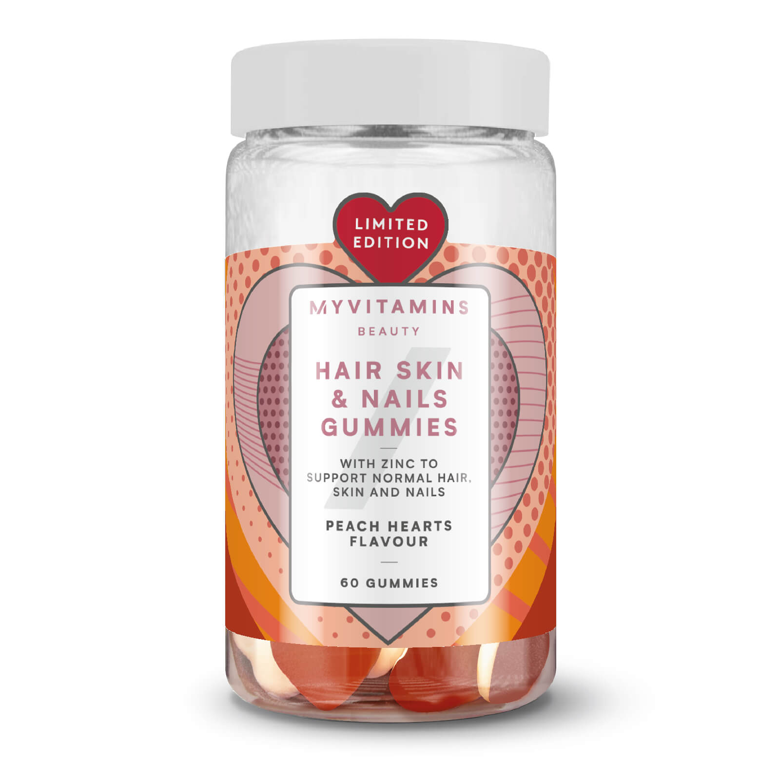 Haar, Haut und Nagel Fruchtgummi - 60Gummibärchen - Peach Heart