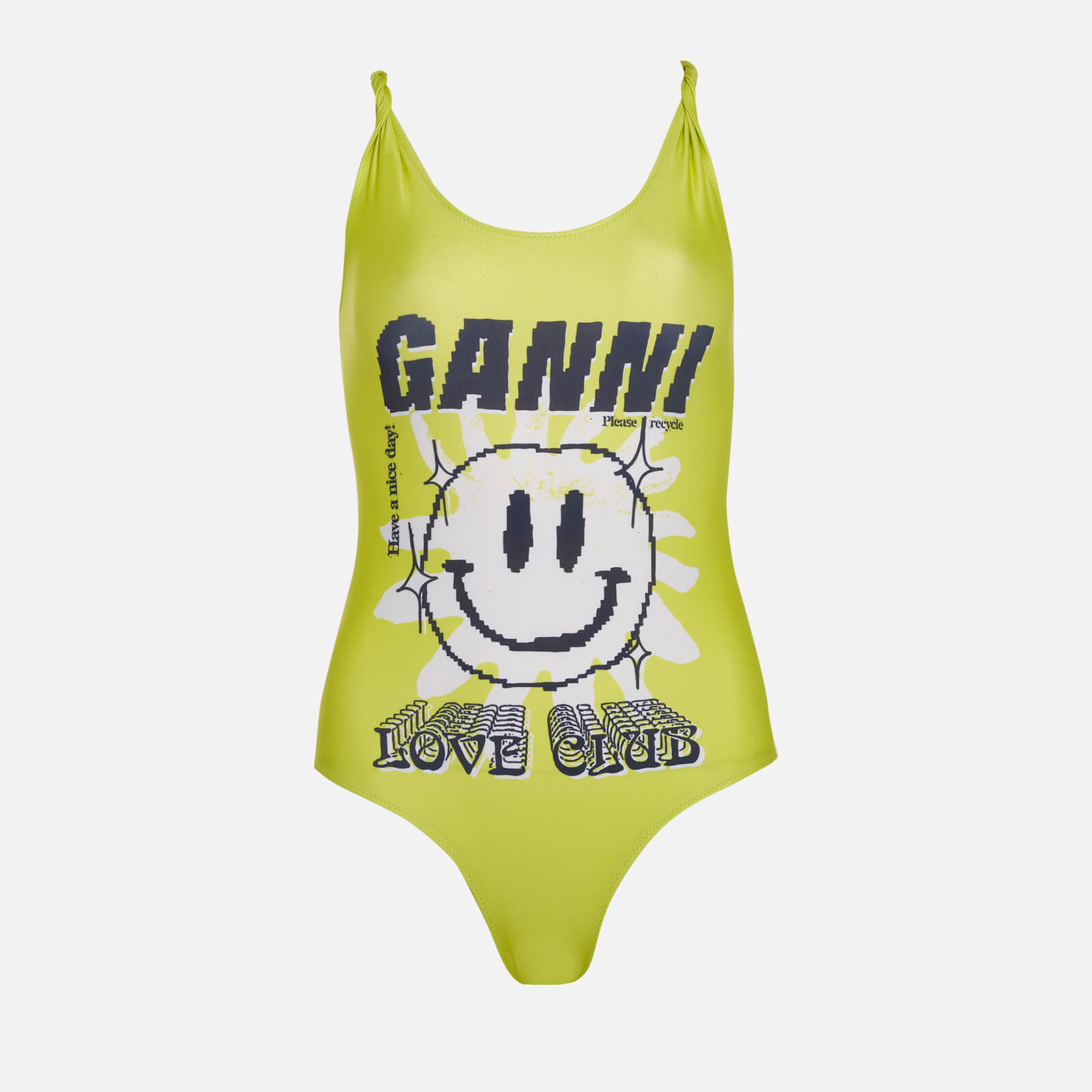 Ganni Women's Recycled Graphic Smiley Face Swimsuit - Blazing Yellow