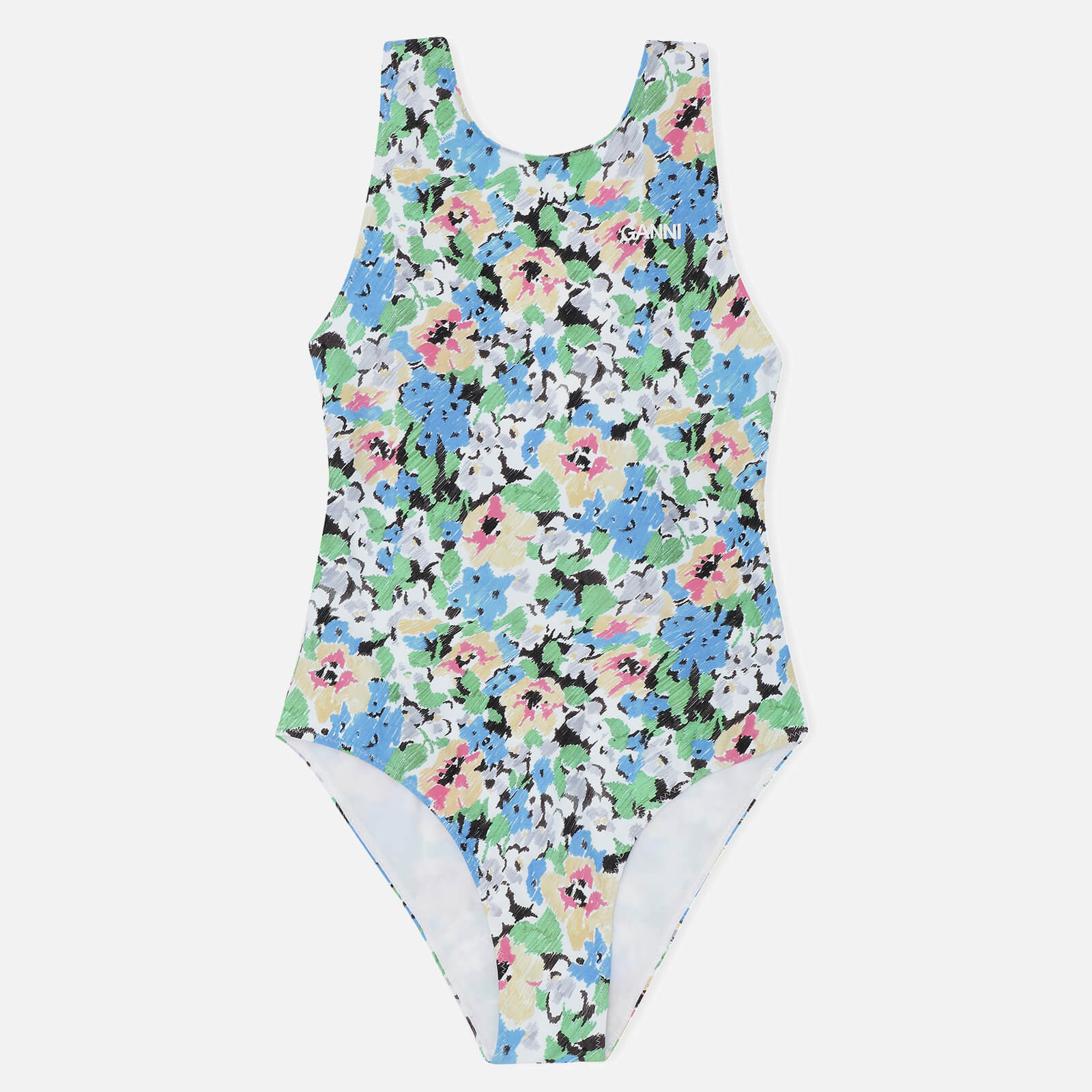 Ganni Women's Recycled Printed Floral Swimsuit - Floral Azure Blue - EU 34/UK 6