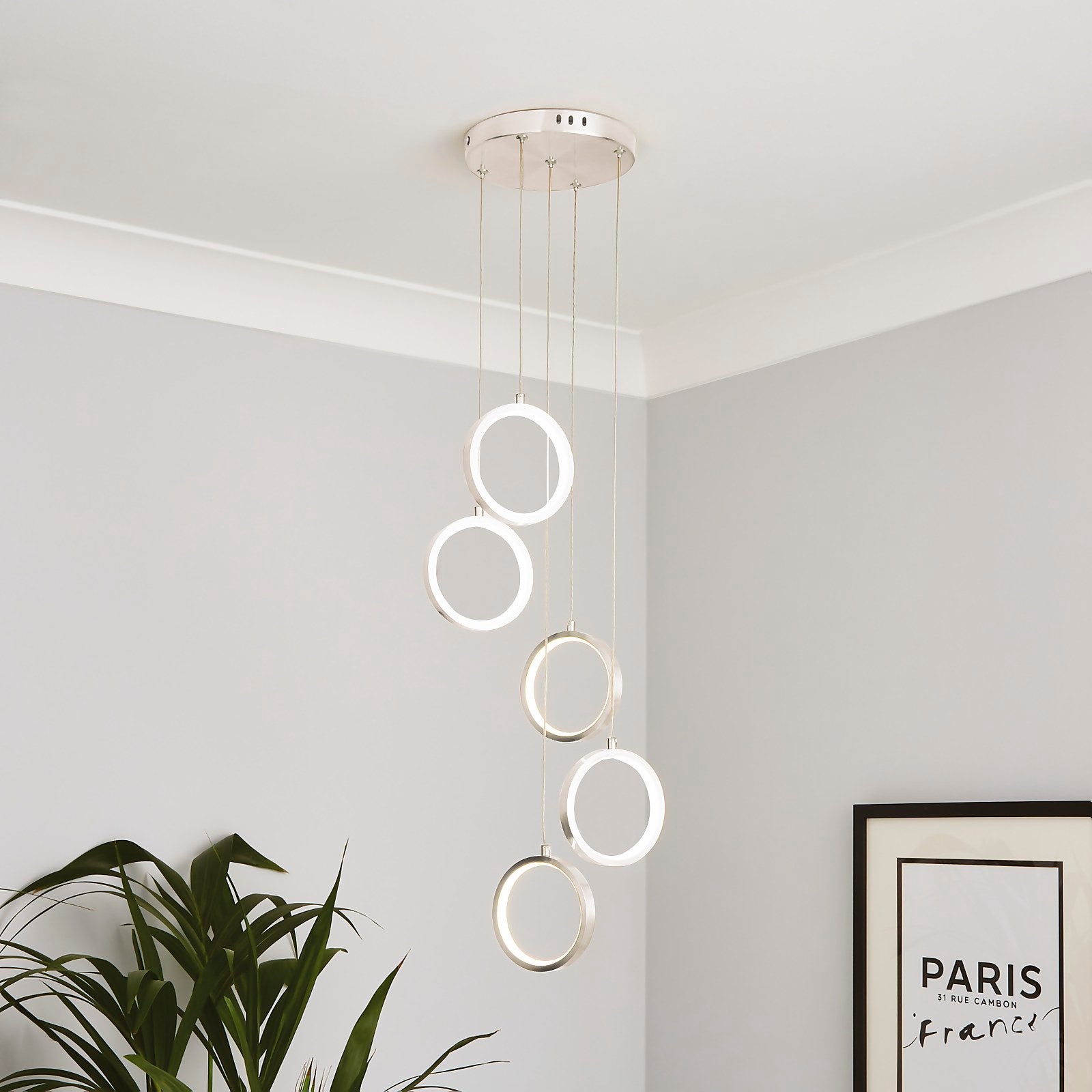 Lenox LED 5 Ring Cluster Pendant Ceiling Light - Chrome thumbnail