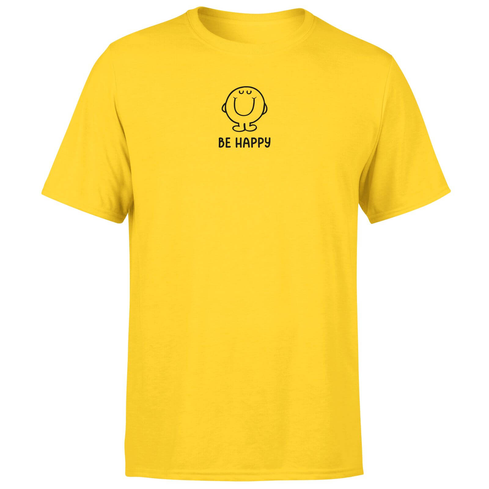 Mr Men & Little Miss Mr. Happy Be Happy Embroidered Unisex T-shirt - Yellow - XS - Yellow