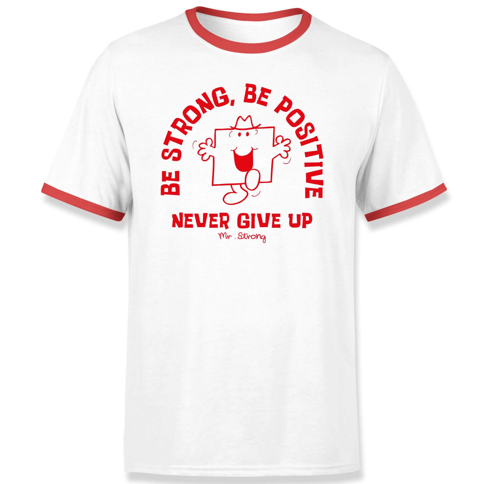 Mr Men & Little Miss Be Strong, Be Positive, Never Give Up Unisex Ringer T-Shirt - White/Red - XS - White/Red