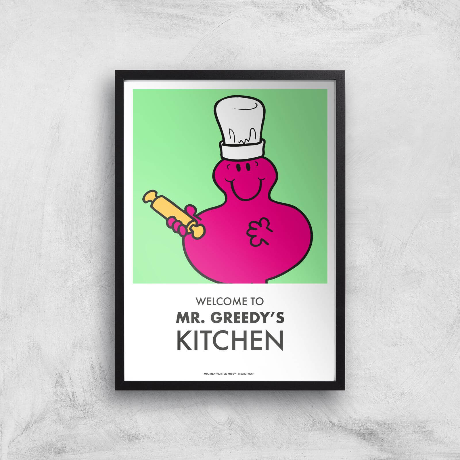 Mr Men & Little Miss Mr. Greedy's Kitchen Giclee Art Print - A4 - Black Frame
