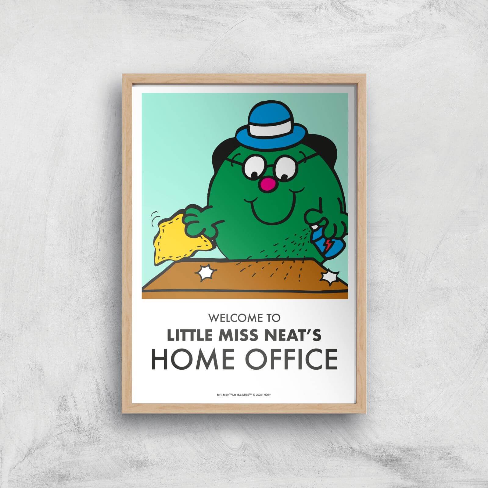 Mr Men & Little Miss Little Miss Neat's Home Office Giclee Art Print - A4 - Wooden Frame