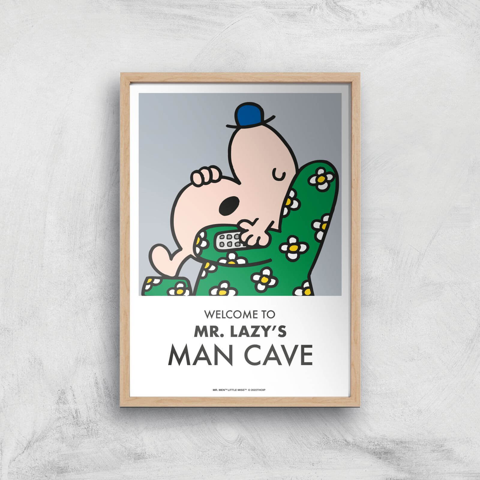 Mr Men & Little Miss Mr. Lazy's Man Cave Giclee Art Print - A4 - Wooden Frame