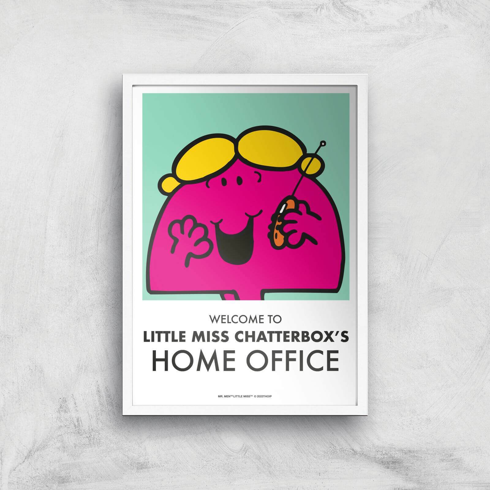 Mr Men & Little Miss Little Miss Chatterbox's Home Office Giclee Art Print - A4 - White Frame