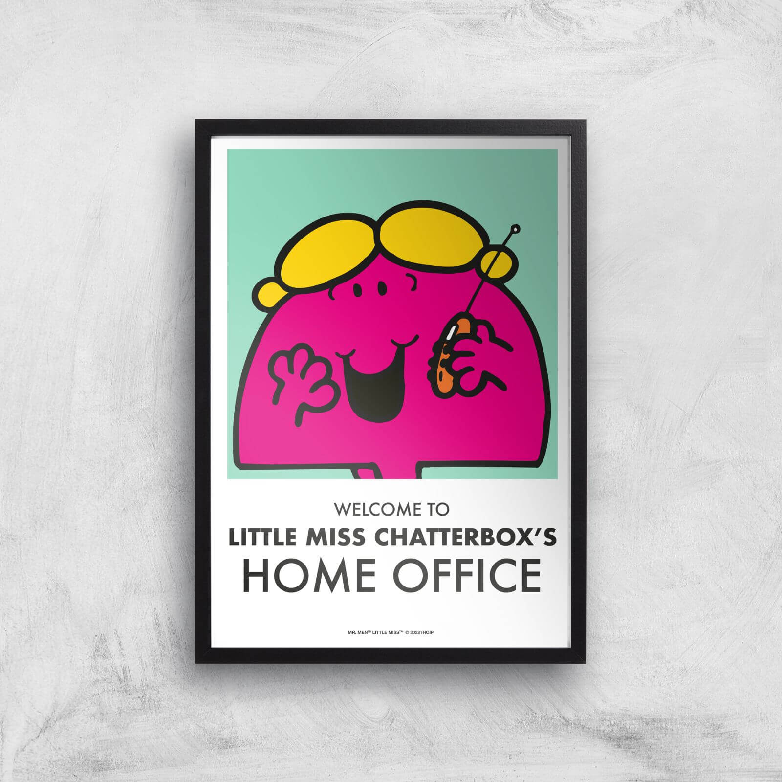 Mr Men & Little Miss Little Miss Chatterbox's Home Office Giclee Art Print - A4 - Black Frame