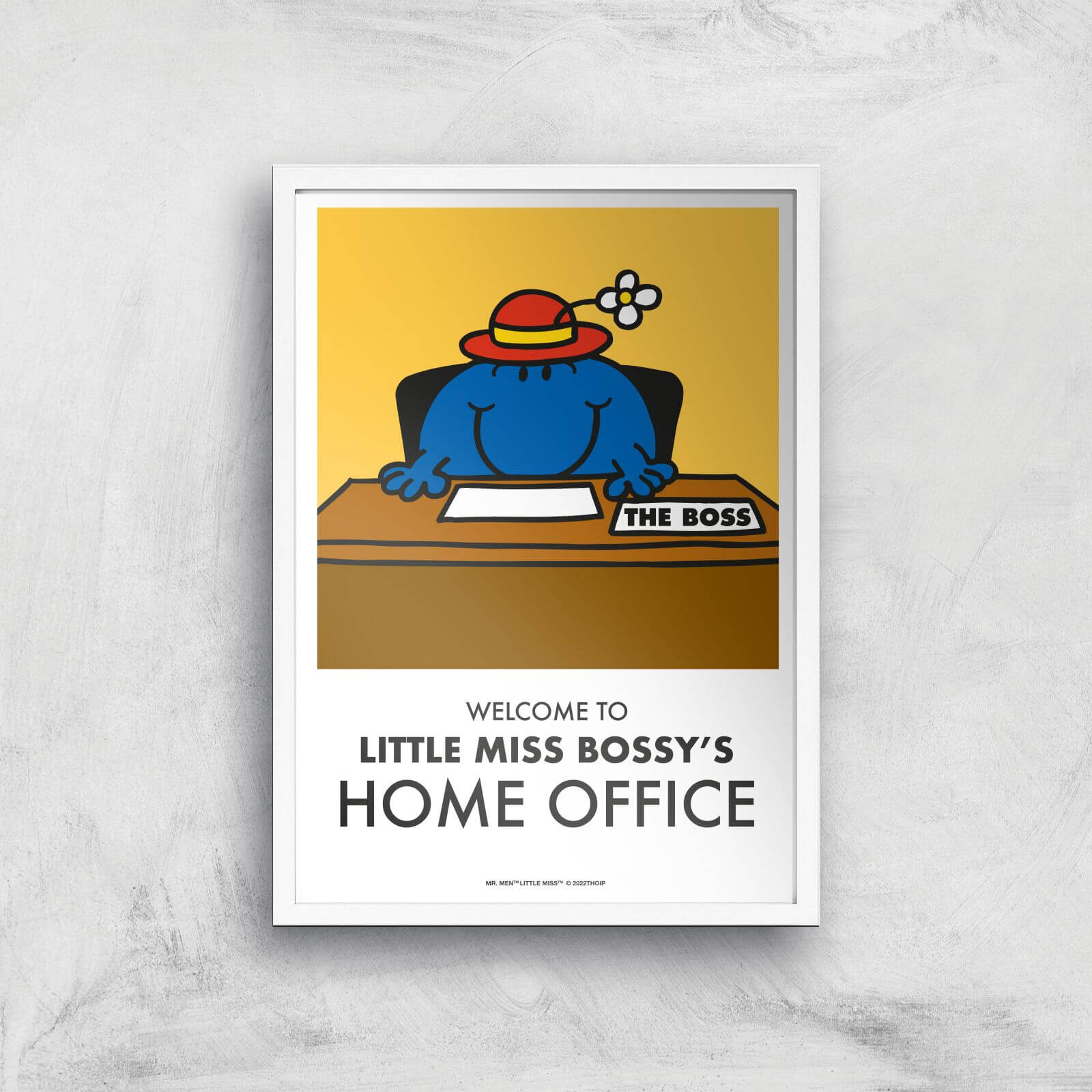 Mr Men & Little Miss Little Miss Bossy's Home Office Giclee Art Print - A4 - White Frame