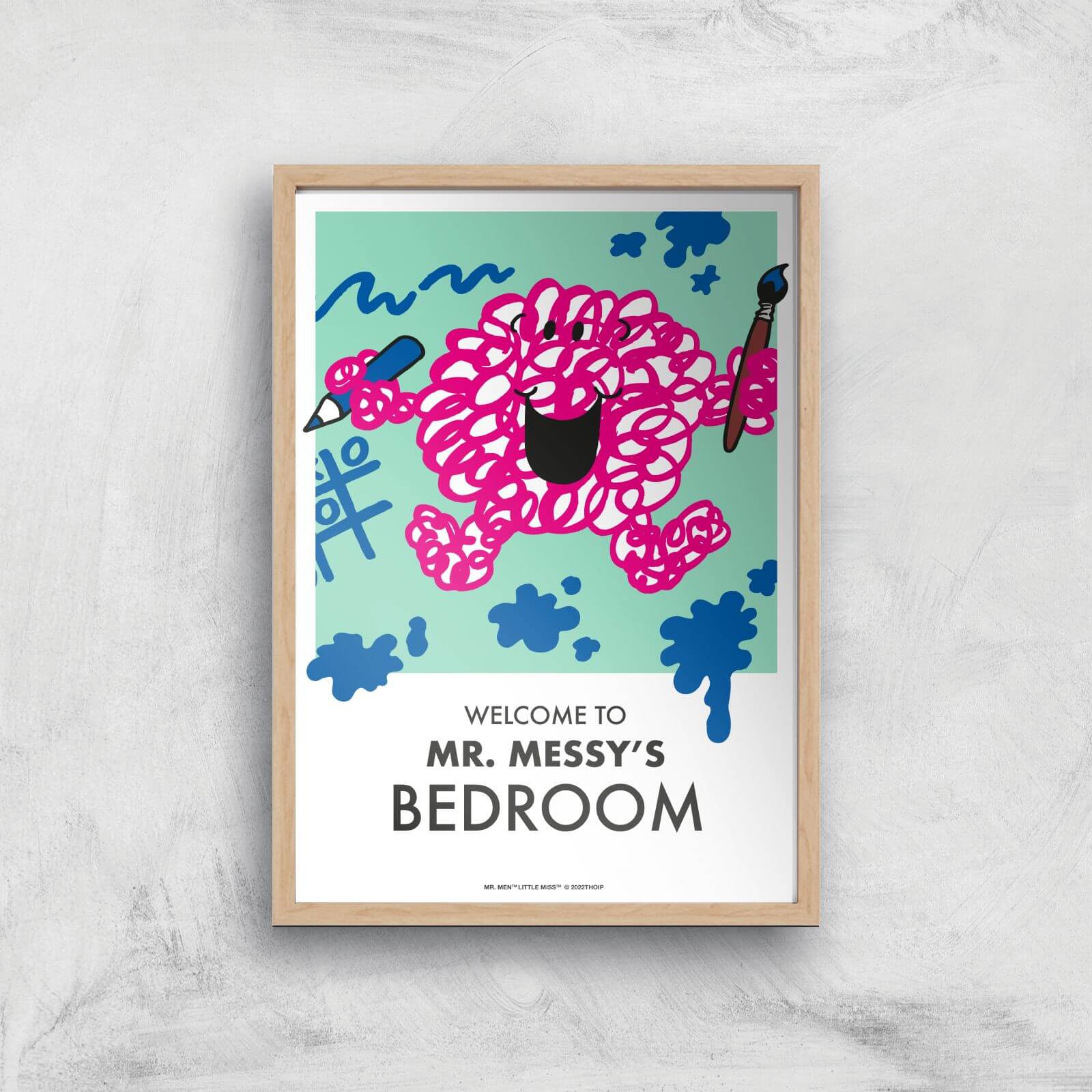 Mr Men & Little Miss Mr. Messy's Bedroom Giclee Art Print - A4 - Wooden Frame