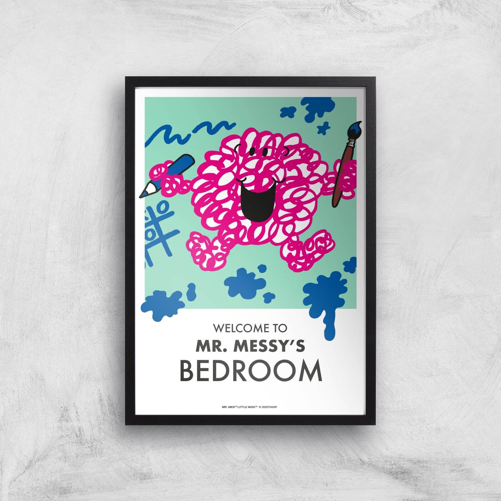 Mr Men & Little Miss Mr. Messy's Bedroom Giclee Art Print - A3 - Black Frame