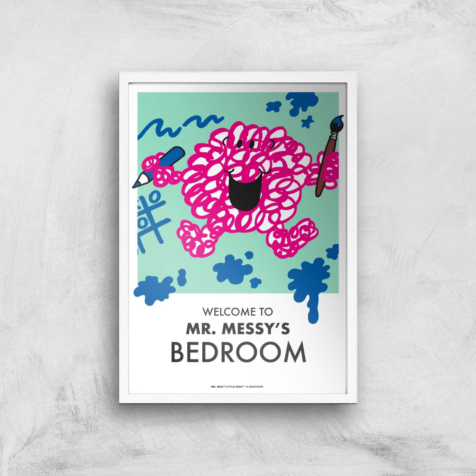 Mr Men & Little Miss Mr. Messy's Bedroom Giclee Art Print - A2 - White Frame