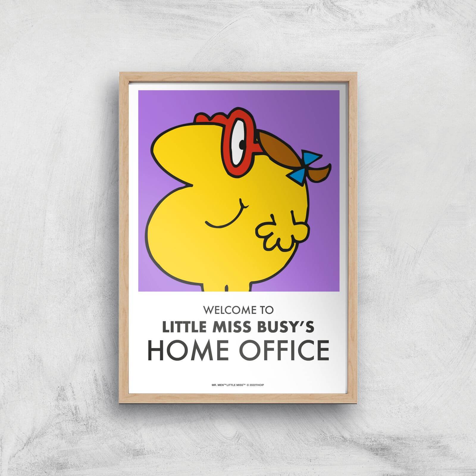 Mr Men & Little Miss Little Miss Busy's Home Office Giclee Art Print - A3 - Wooden Frame