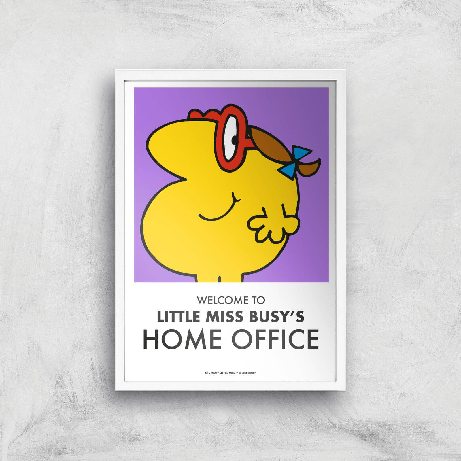 Mr Men & Little Miss Little Miss Busy's Home Office Giclee Art Print - A3 - White Frame