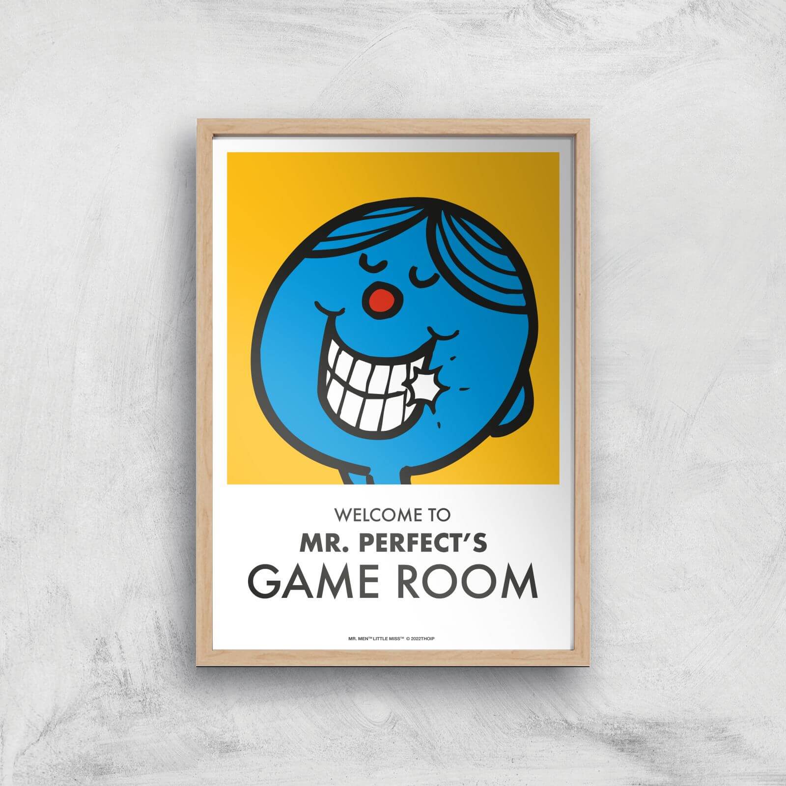 Mr Men & Little Miss Mr. Perfect's Game Room Giclee Art Print - A4 - Wooden Frame
