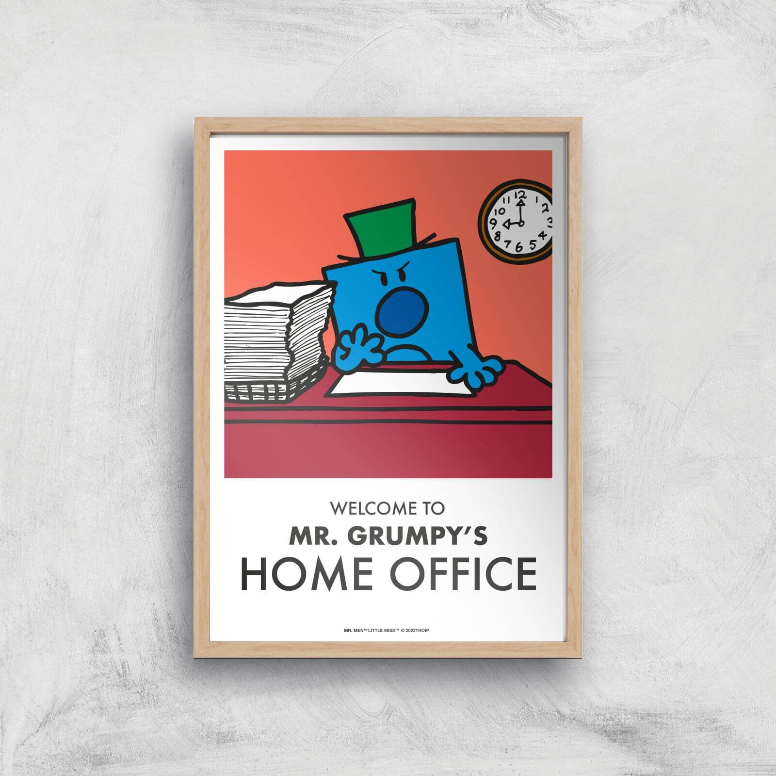 Mr Men & Little Miss Mr. Grumpy's Home Office Giclee Art Print - A4 - Wooden Frame