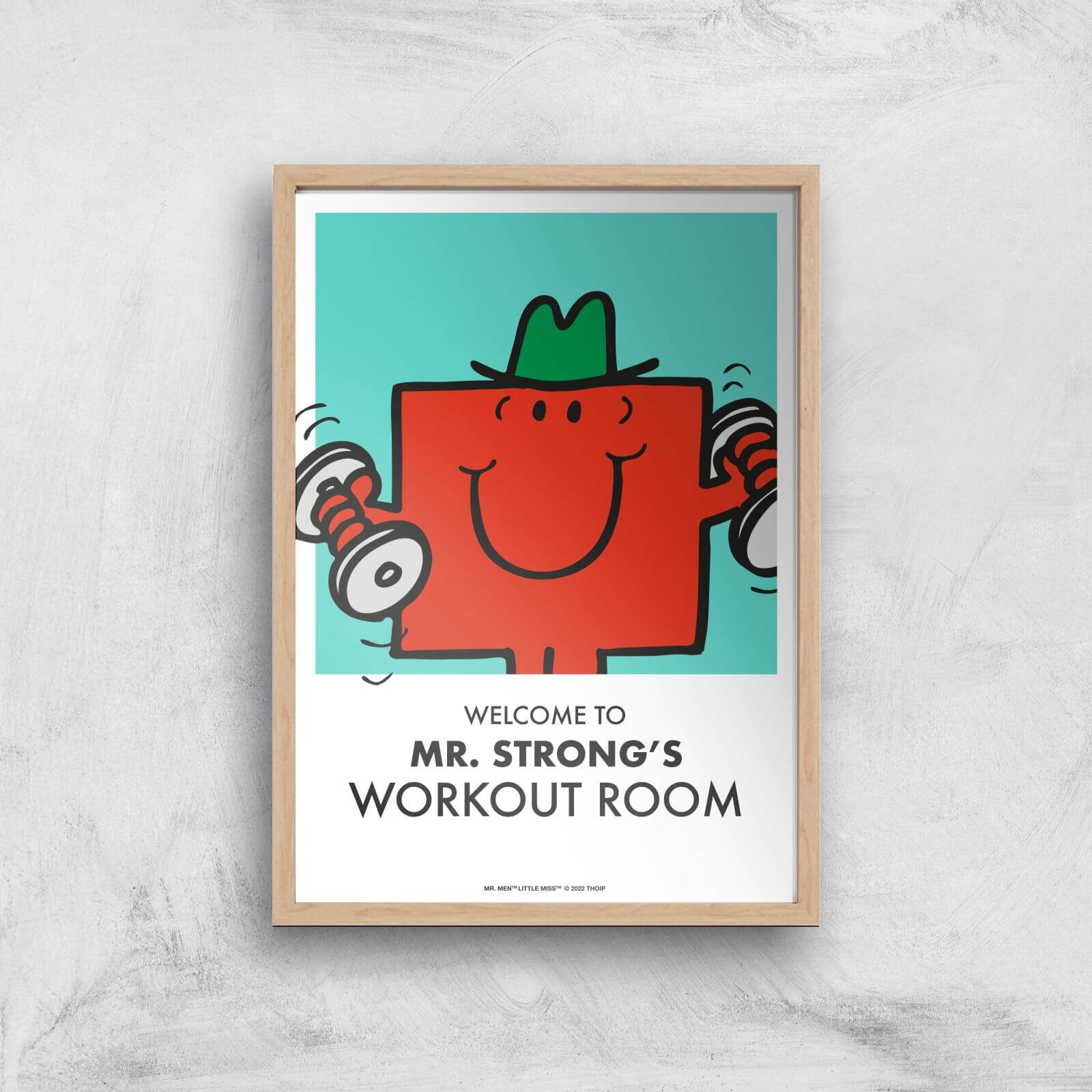Mr Men & Little Miss Mr. Strong's Workout Room Giclee Art Print - A4 - Wooden Frame