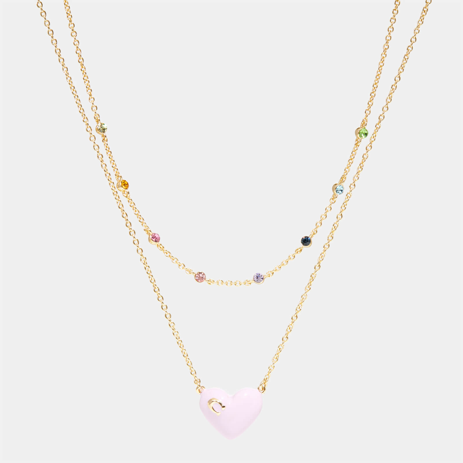 Coach Women's Enamel C Heart Double Chain Necklace - Gold/Pink Multi
