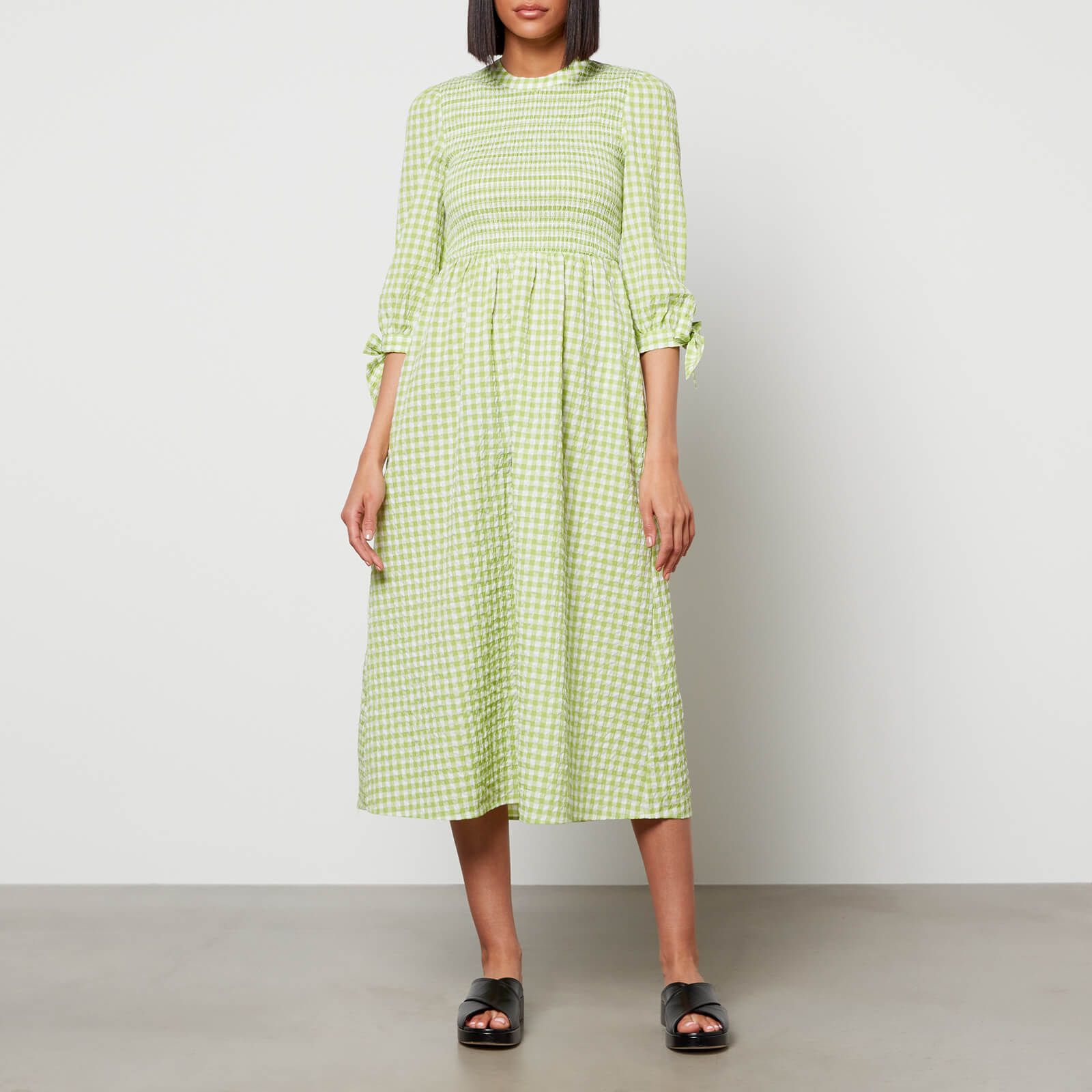 Whistles Women's Gingham Check Shirred Dress - Lime - UK 6