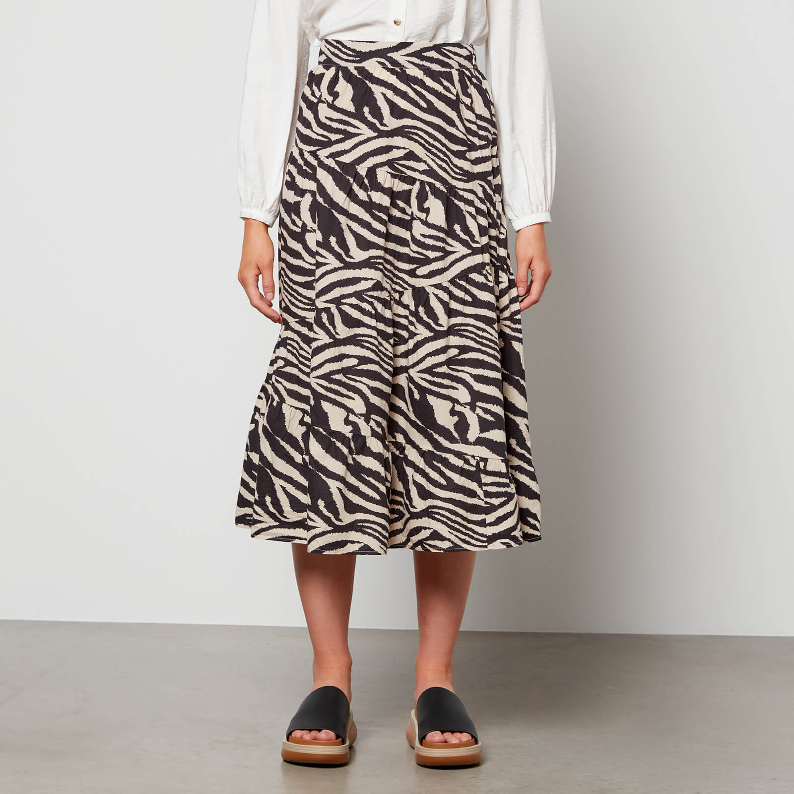 Whistles Women's Zebra Print Tiered Skirt - Black/Multi - UK 6