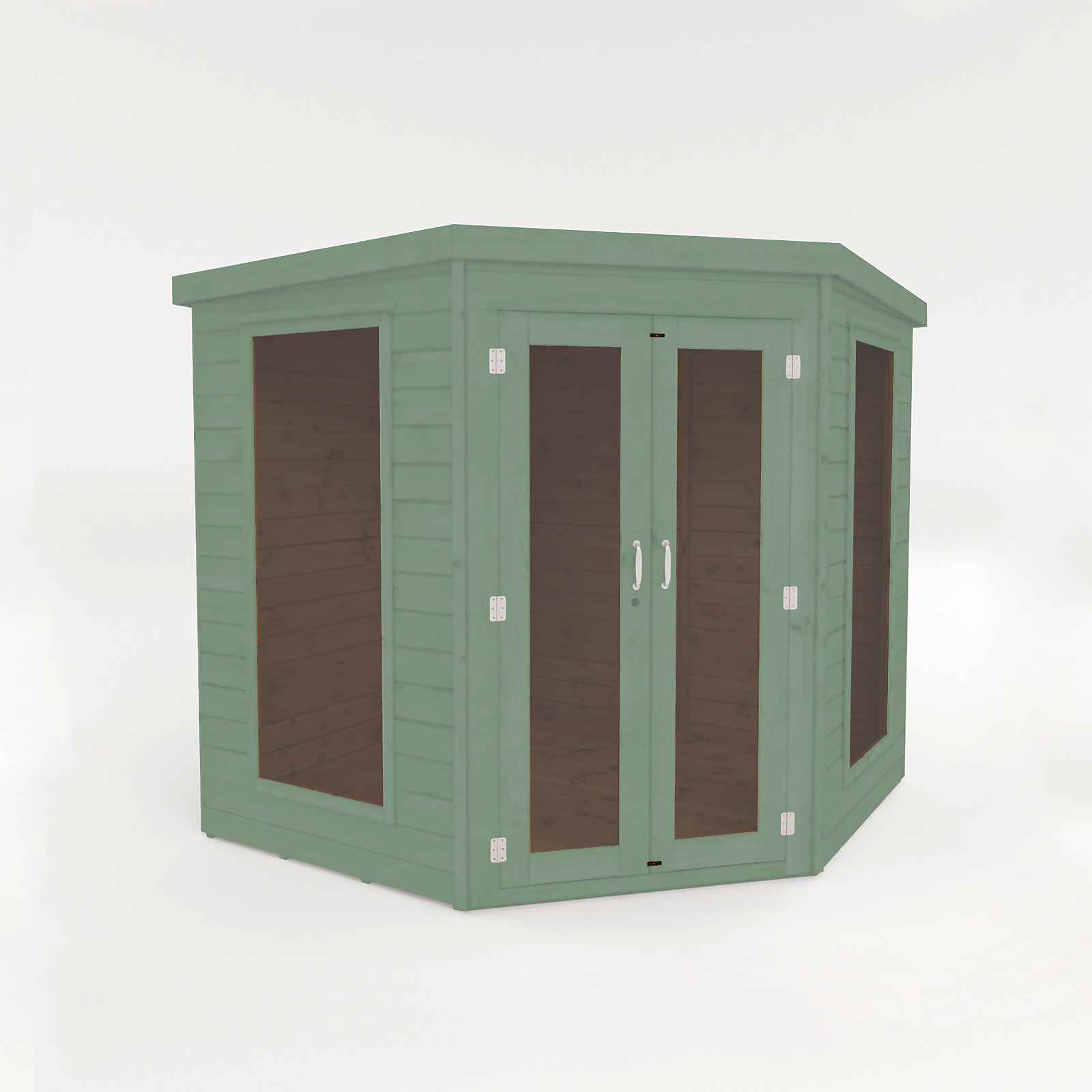 Photo of Country Living Premium Ribble 7ft X 7ft Corner Summerhouse Painted + Installation - Aurora Green