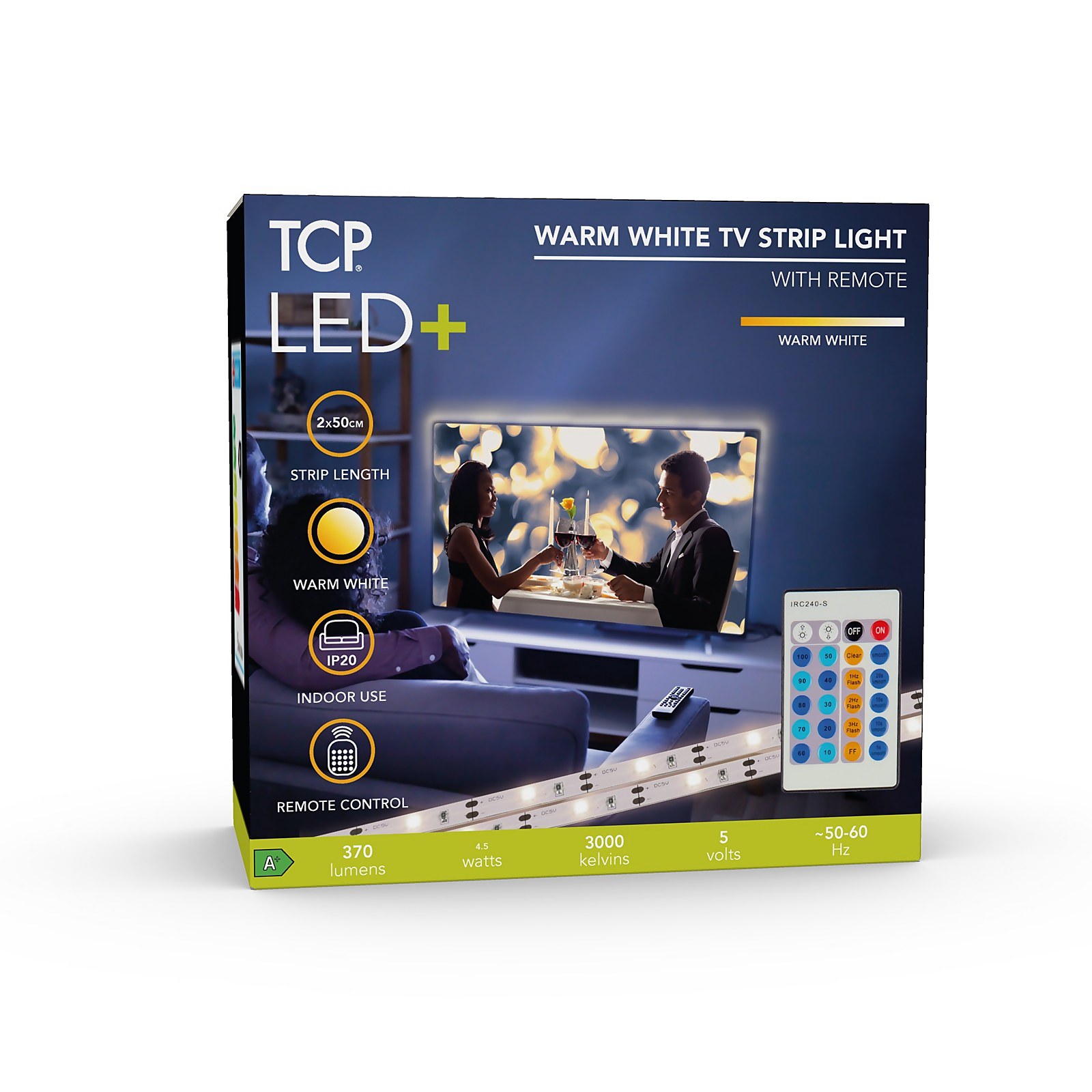 TCP LED+ Remote USB TV Strip Light - Warm White - 1m
