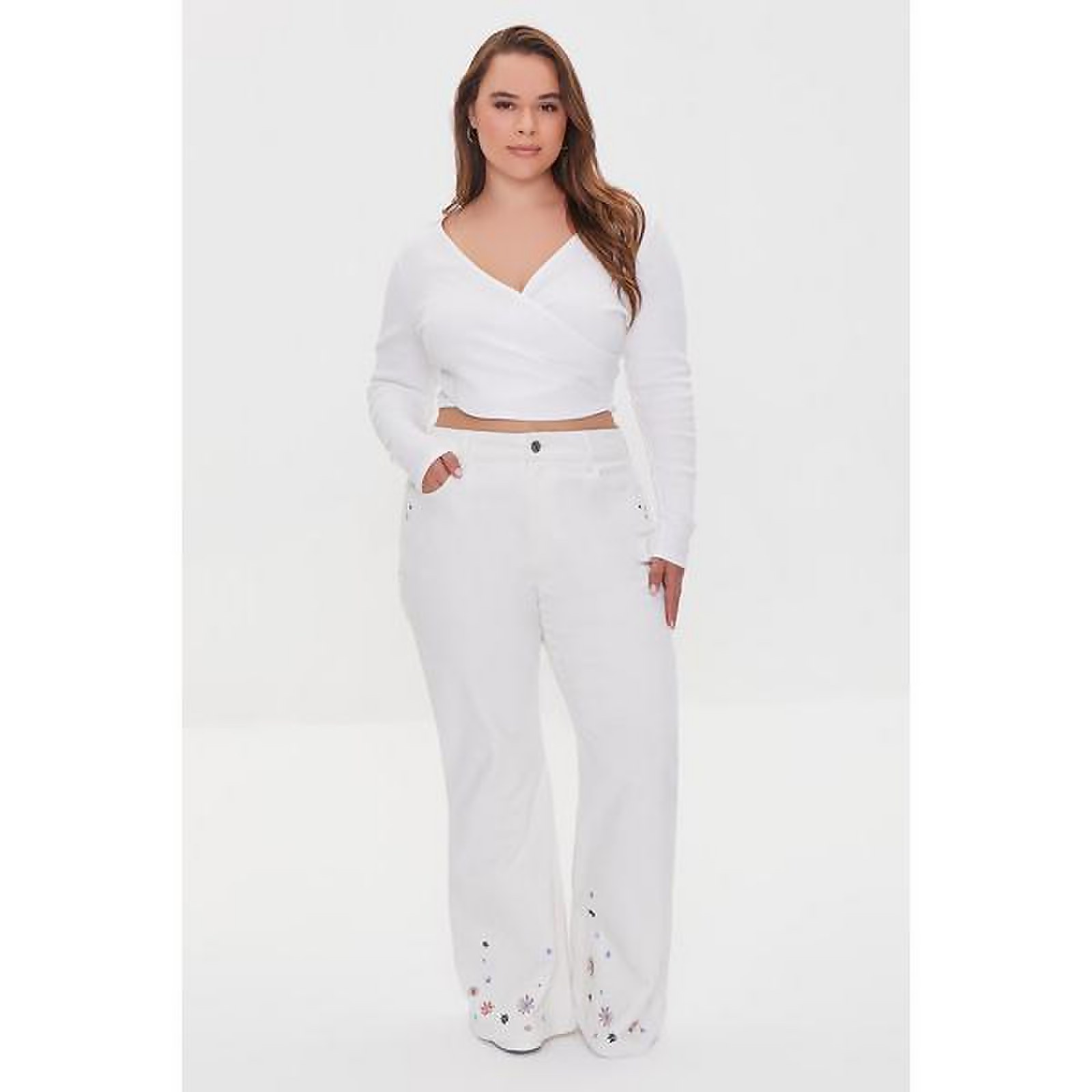 Plus Size Embroidered Flower Pants - 20