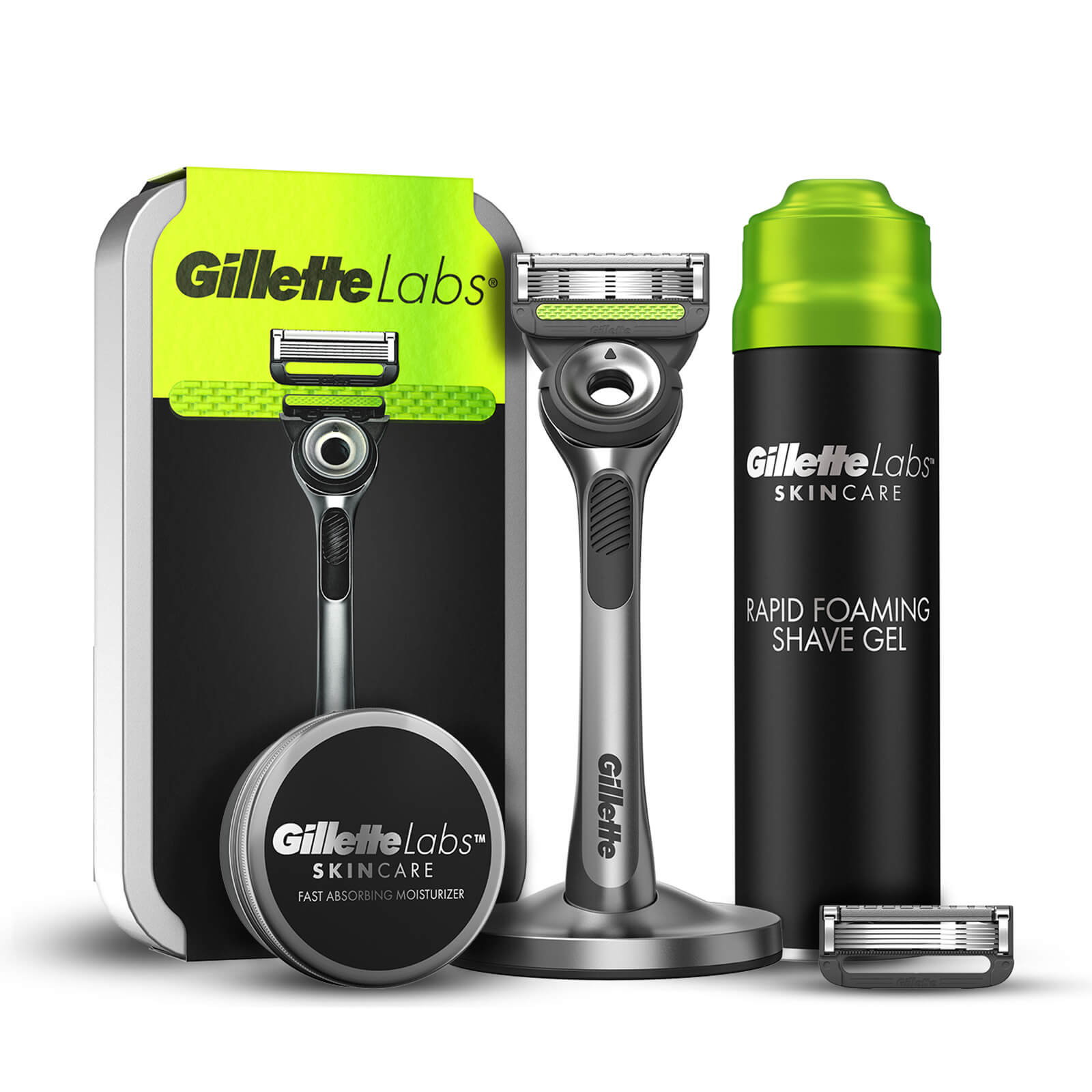 Gillette Labs Razor with Exfoliating Bar  Travel Case  4 Blades Refills  Shaving Gel  Moisturiser