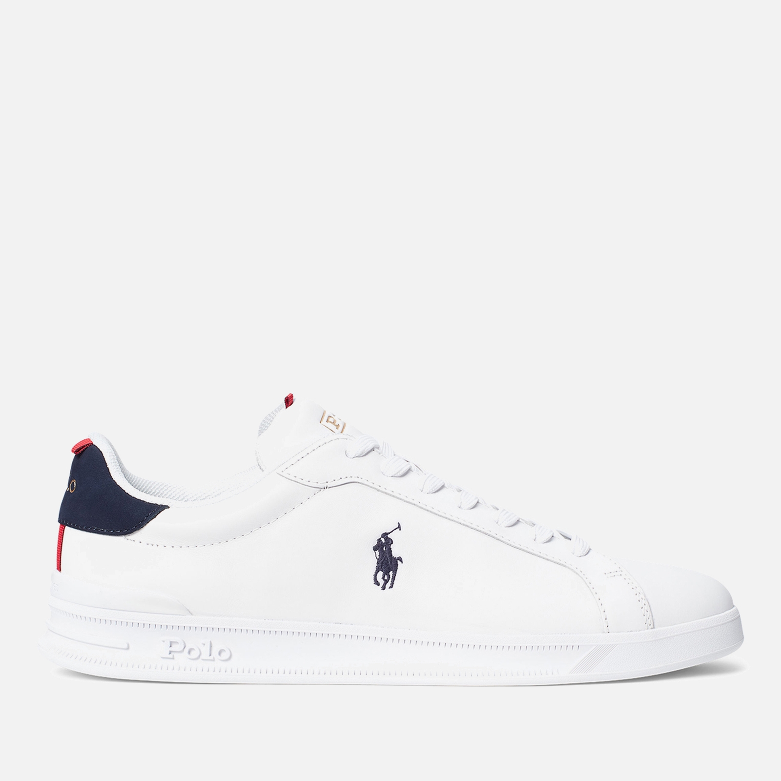 Polo Ralph Lauren Men's Heritage Court Premium Leather Cupsole Trainers - White/Navy/Red - UK 7