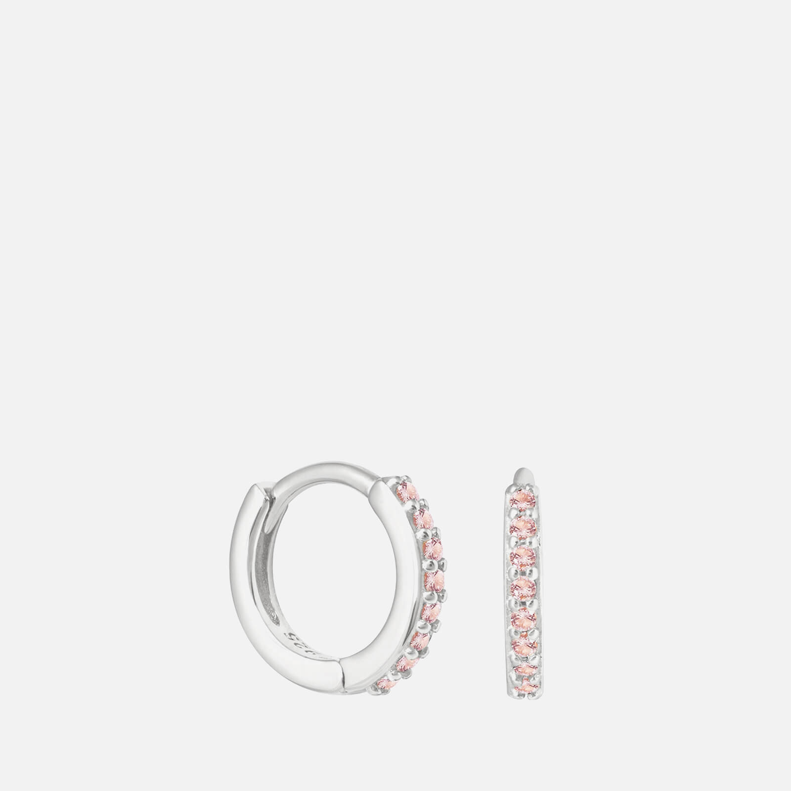 Astrid & Miyu Women's Pink Tourmaline Huggies - Silver