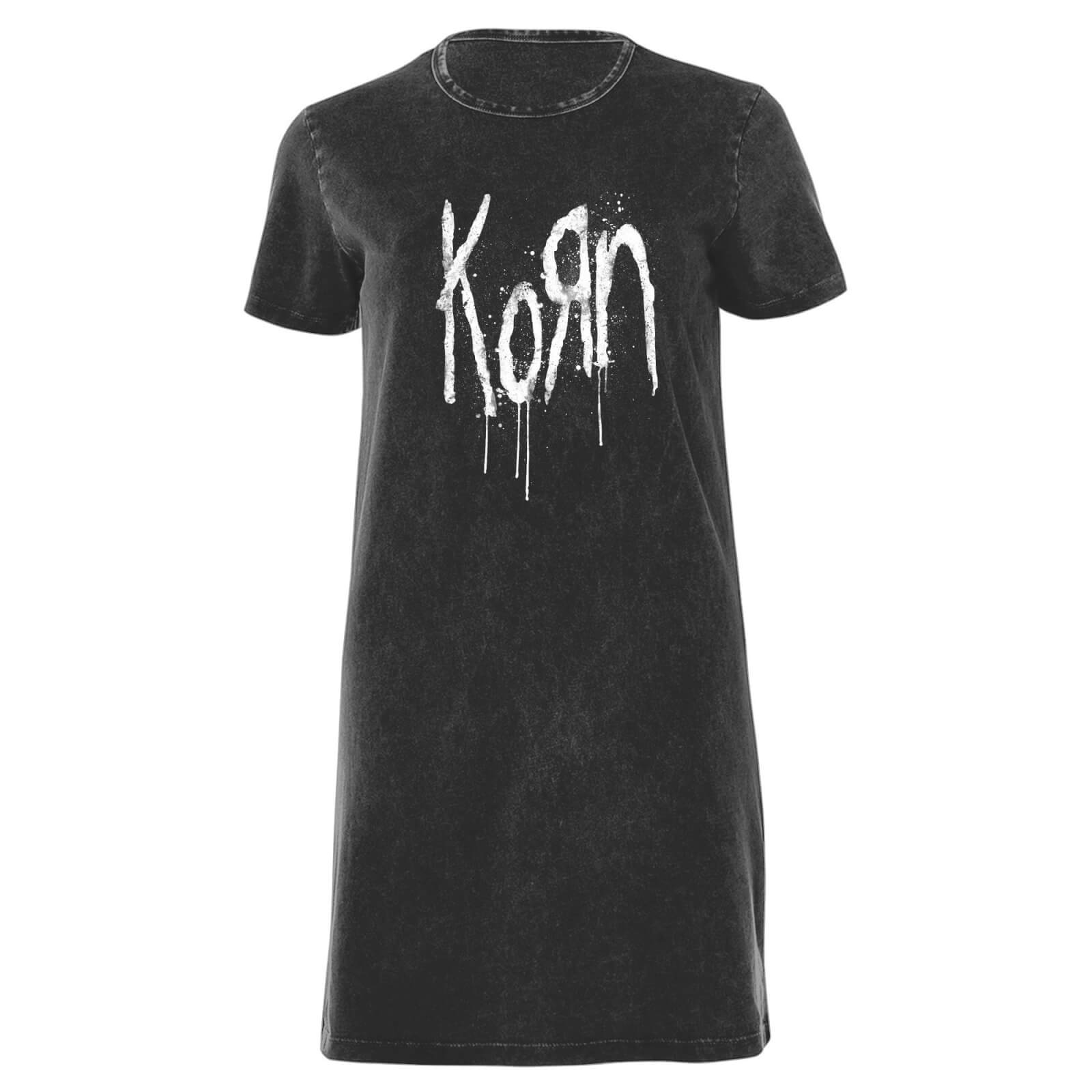 Korn Splatter Women's T-Shirt Dress - Black Acid Wash - XS