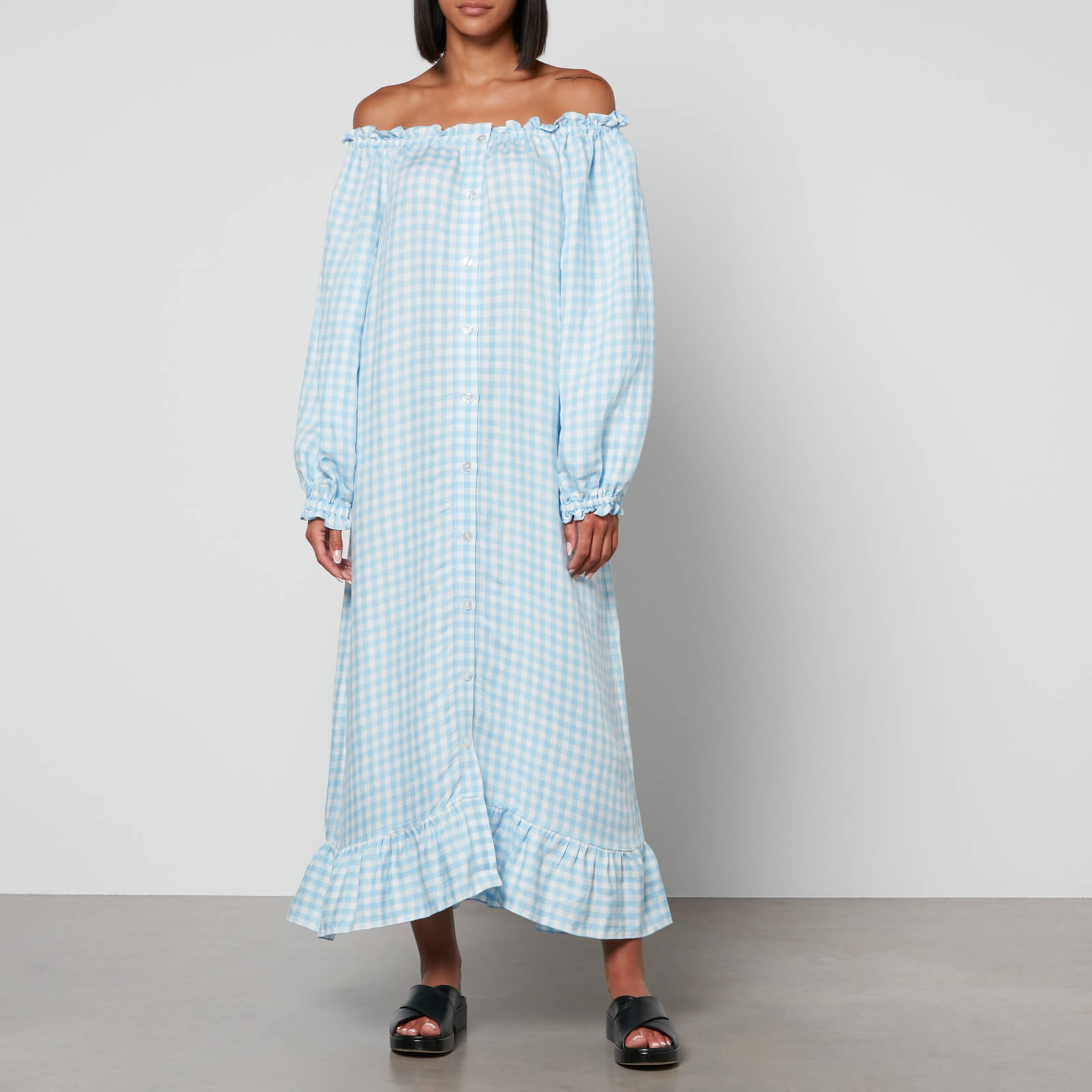 Sleeper Loungewear Gingham Linen-Blend Dress