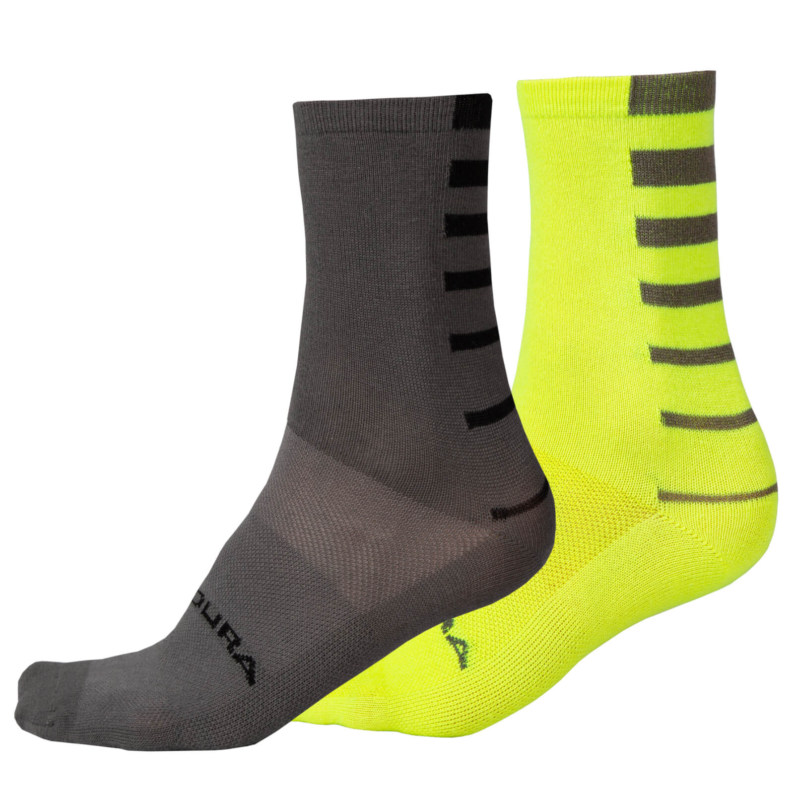 Endura Men's Coolmax® Stripe Socks (Twin Pack) - Hi-Viz Yellow