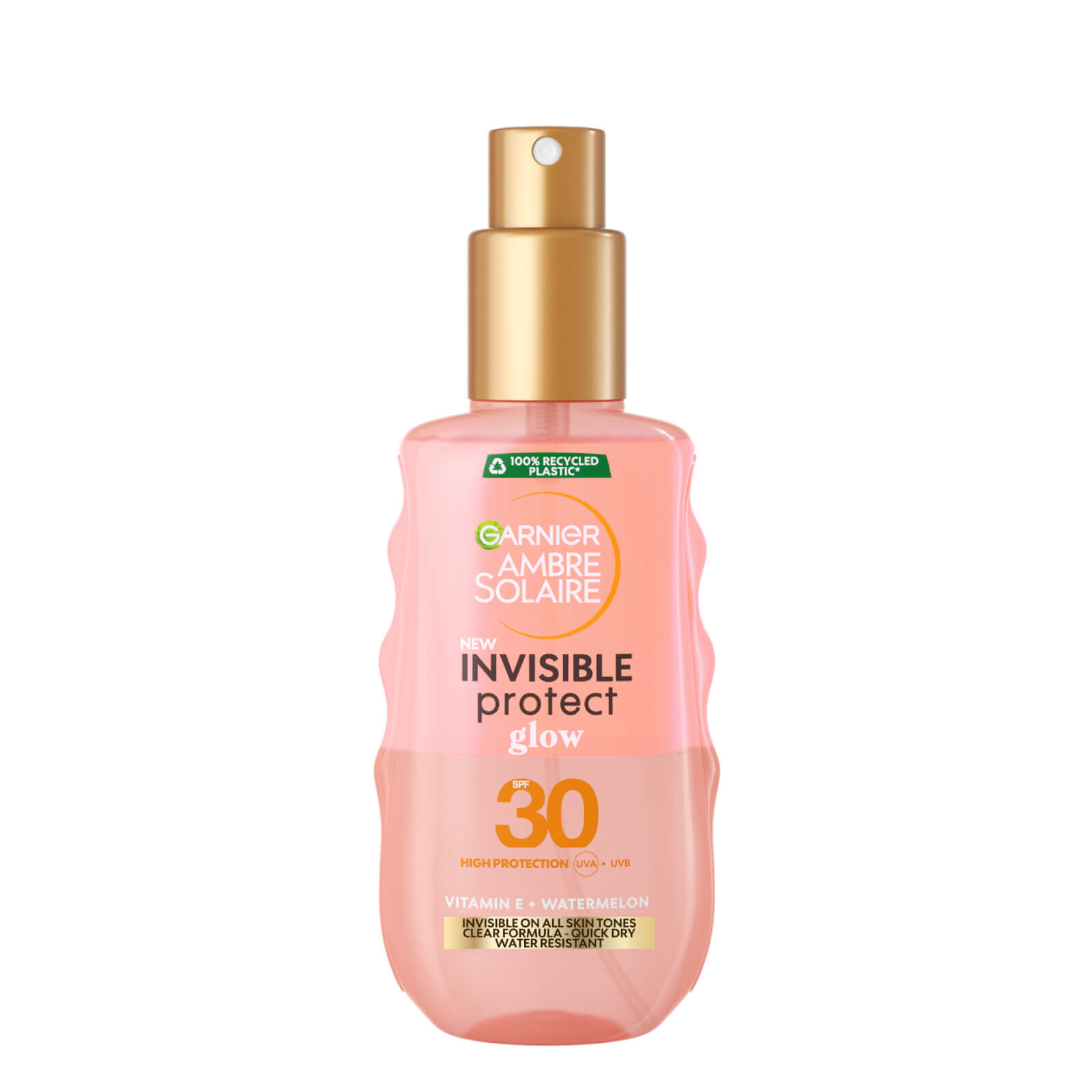 Garnier Ambre Solaire Invisible Protect Glow Transparent Spf30 Sun Cream Spray - Watermelon 150ml In Pink