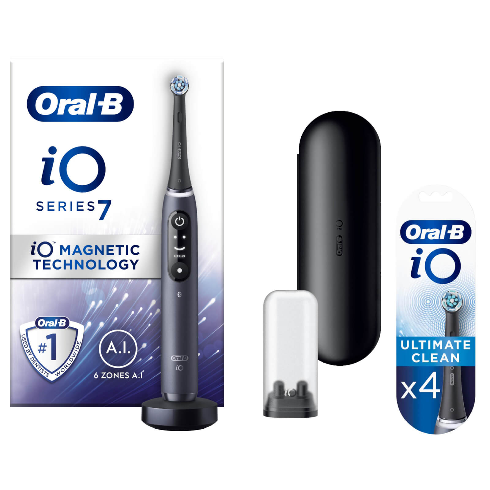 Oral B Io7 Black Electric Toothbrush With Travel Case - Toothbrush + 4 Refills In Multi