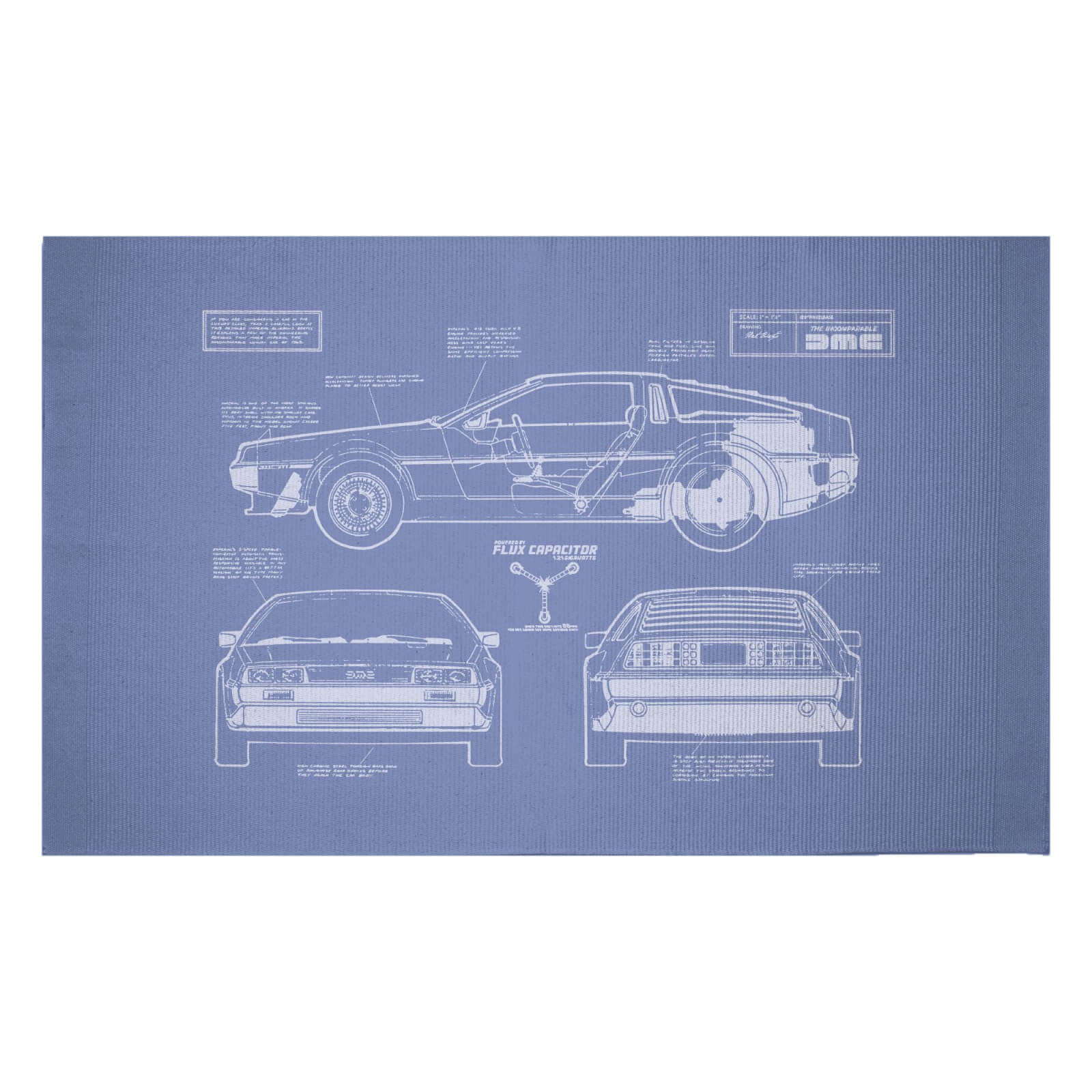 Decorsome x Back to the Future DeLorean Blueprint Woven Rug - Small