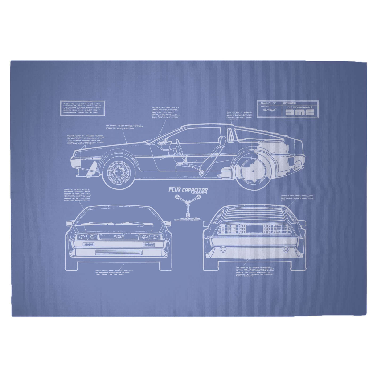 Decorsome x Back to the Future DeLorean Blueprint Woven Rug - Large