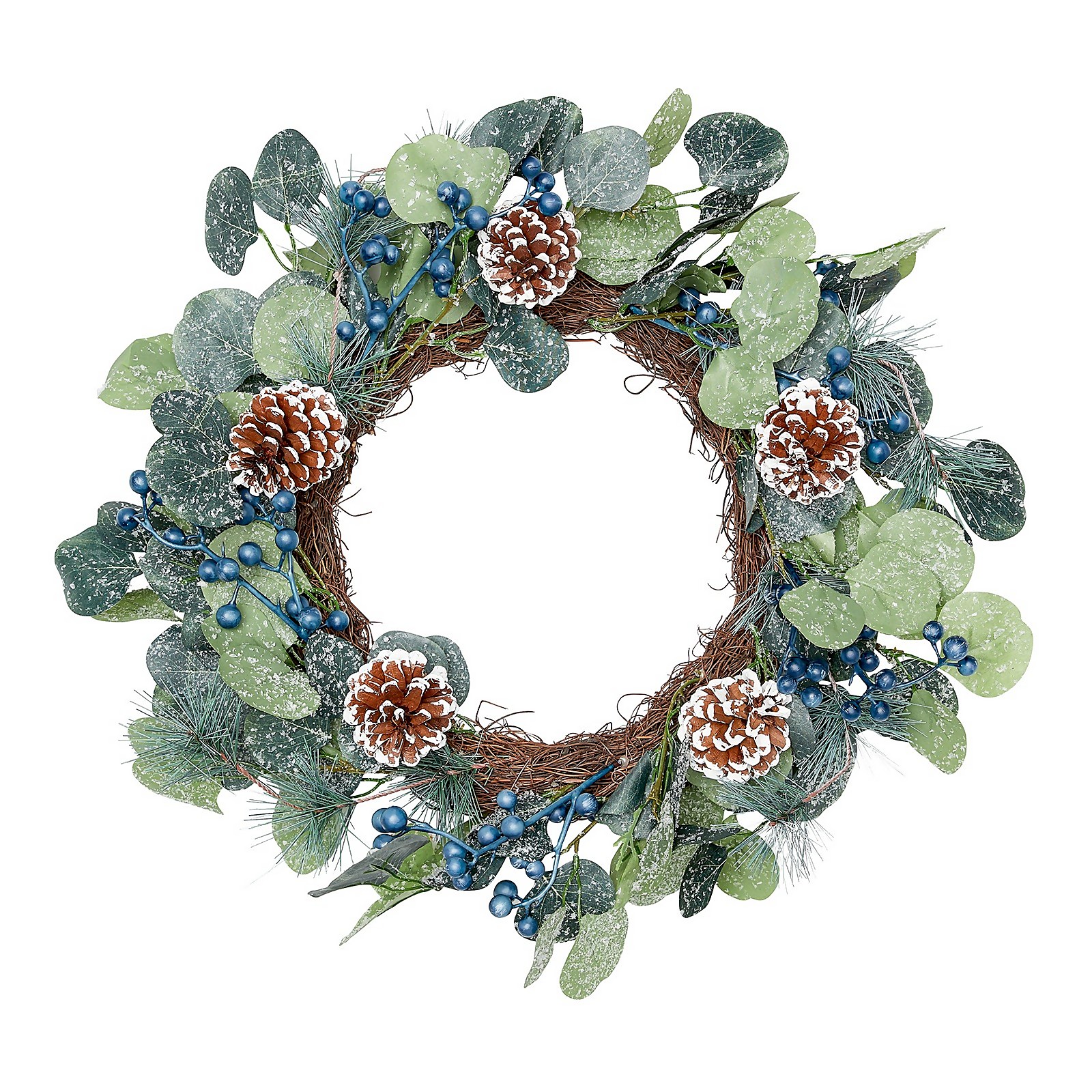 Photo of Frosted Blue Berry & Pinecone Christmas Wreath - 50cm