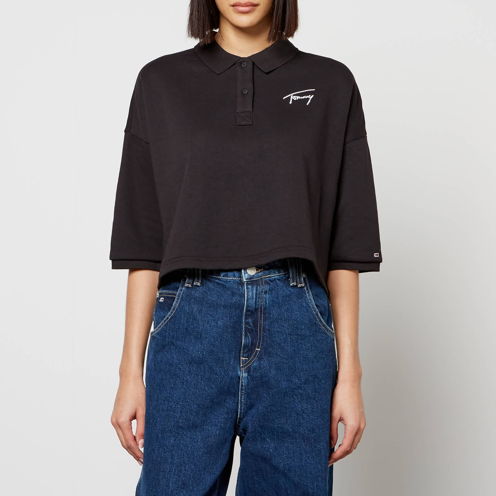 Tommy Jeans Signature Crop Jersey Polo Top - M