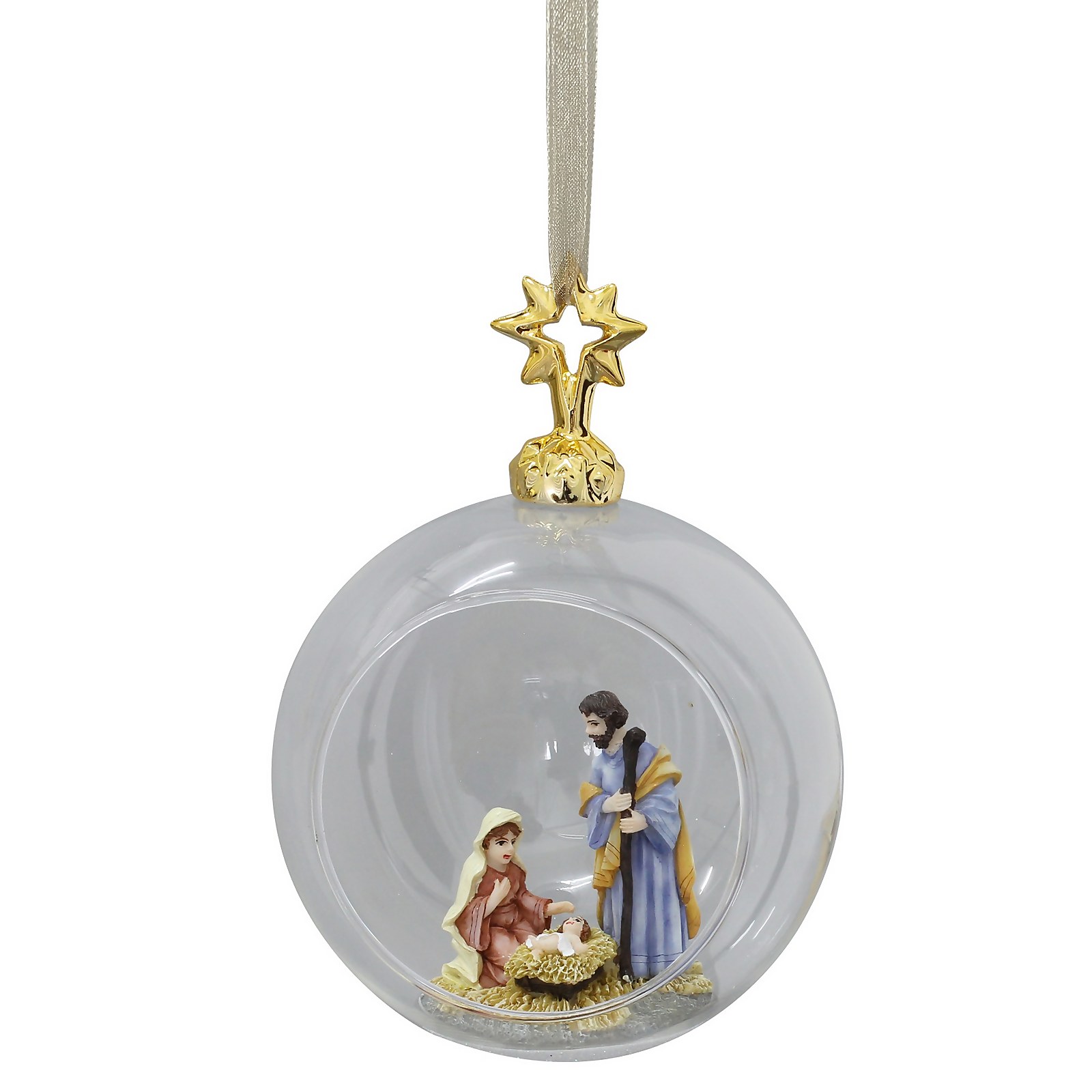 Photo of Nativity Open Glass Christmas Tree Bauble - 100mm