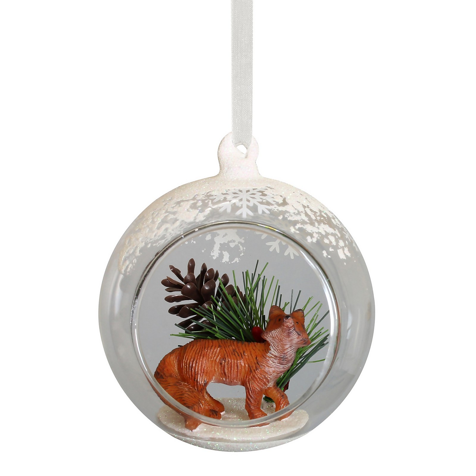 Photo of Fox Open Front Glass Christmas Tree Bauble - 90mm