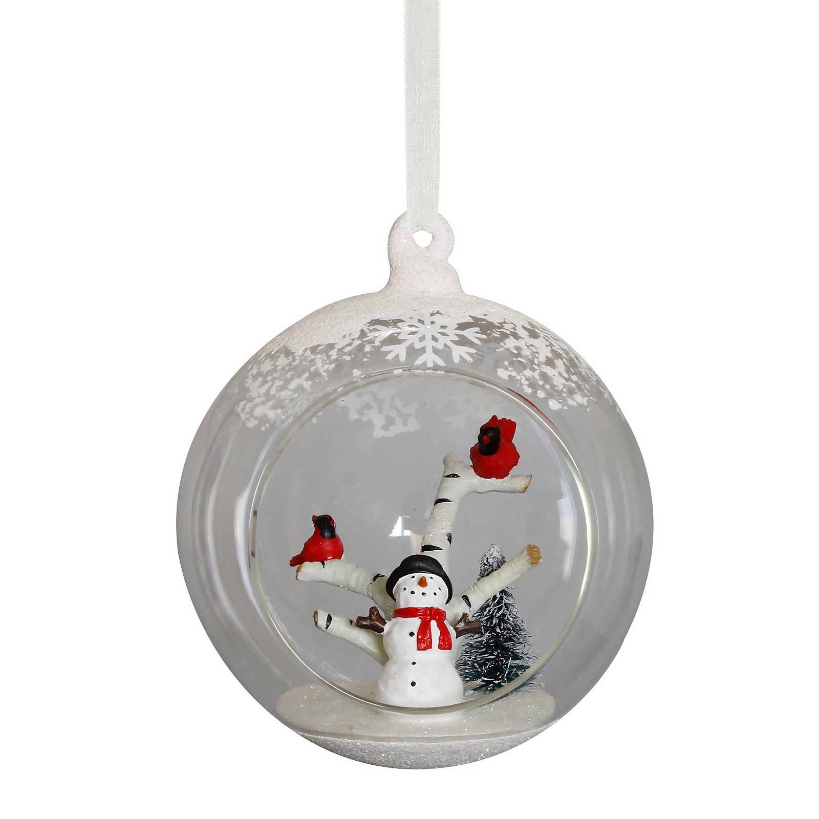 Photo of Open Glass Snowman Scene Christmas Tree Bauble -90mm