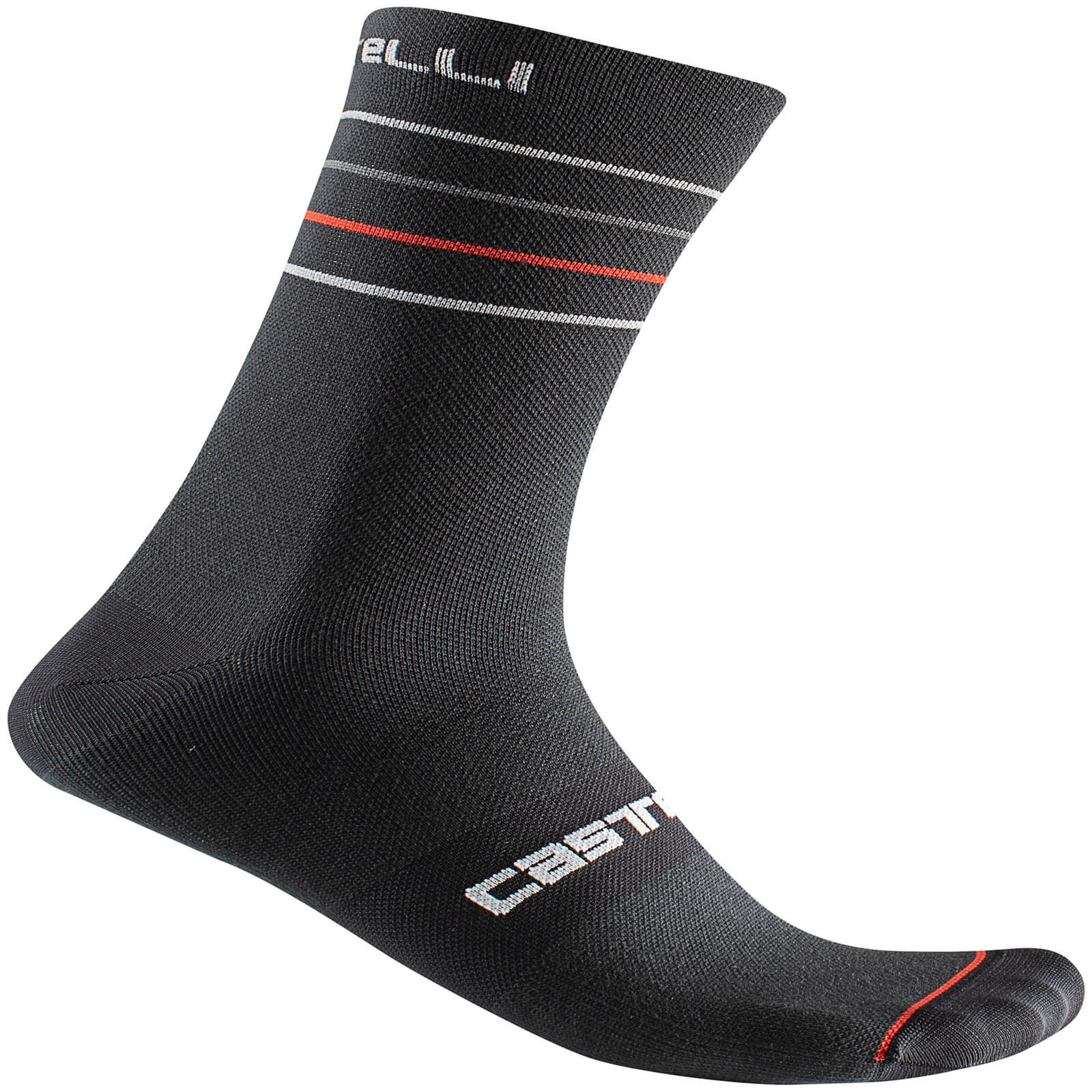 Castelli Endurance 15 Socks - XXL - Black/Silver Gray/Red