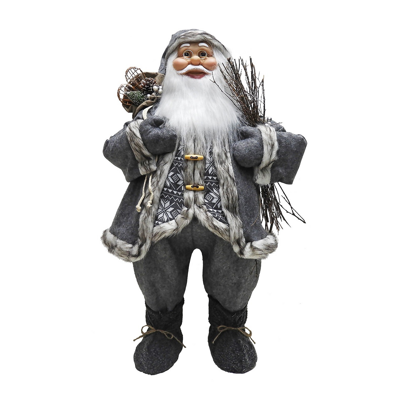 Photo of Traditional Standing Father Christmas With Grey Coat - 80cm