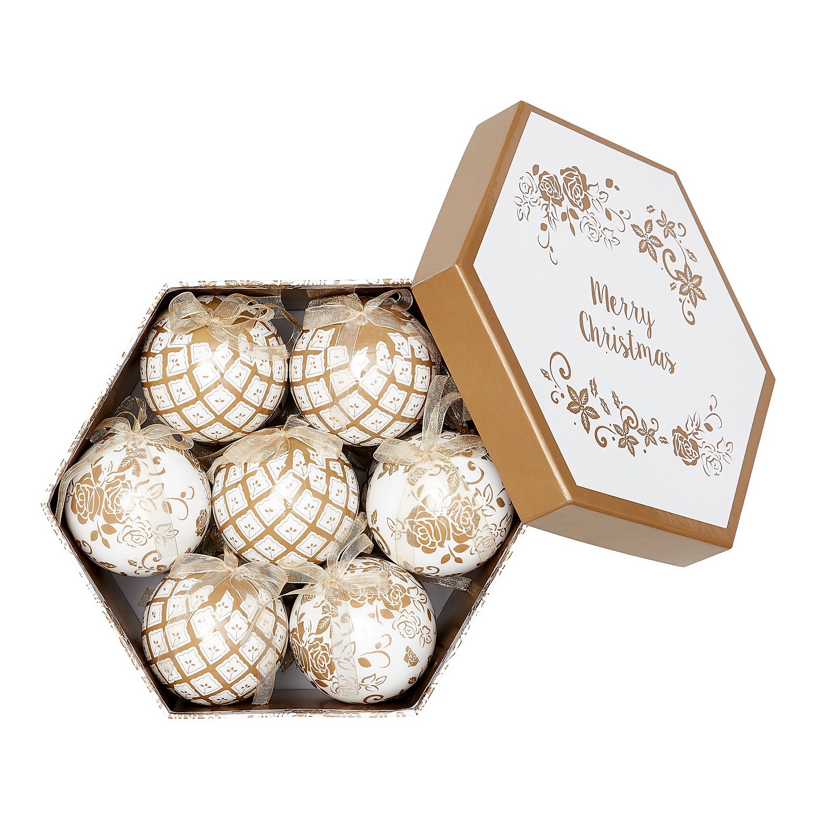 Photo of Gold & White Decoupage Tree Decoration Bauble Pack