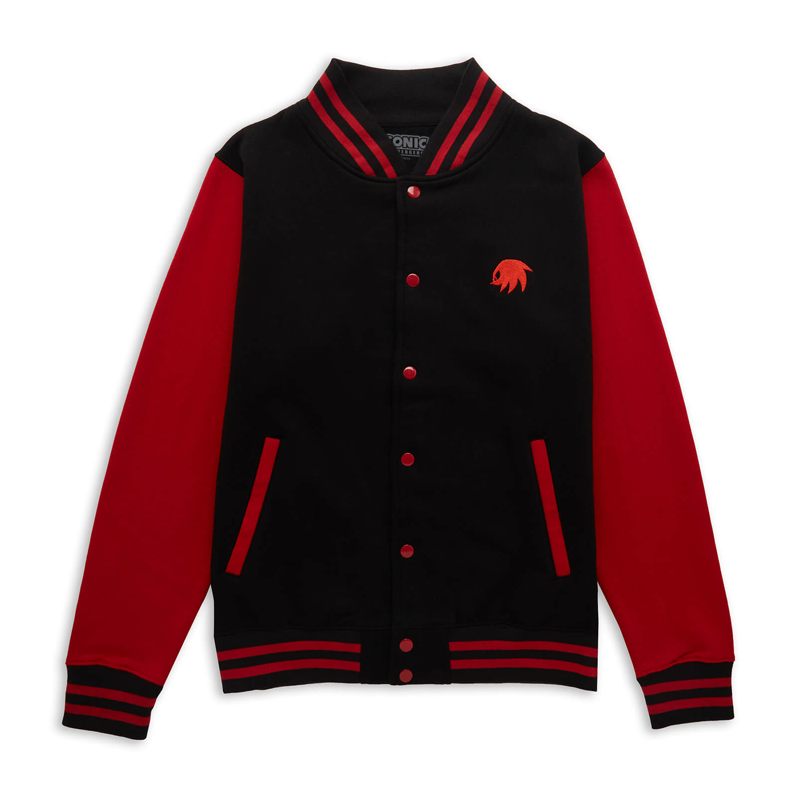 Sonic The Hedgehog Knuckles The Echidna Embroidered Varsity Jacket - Black/Red - S