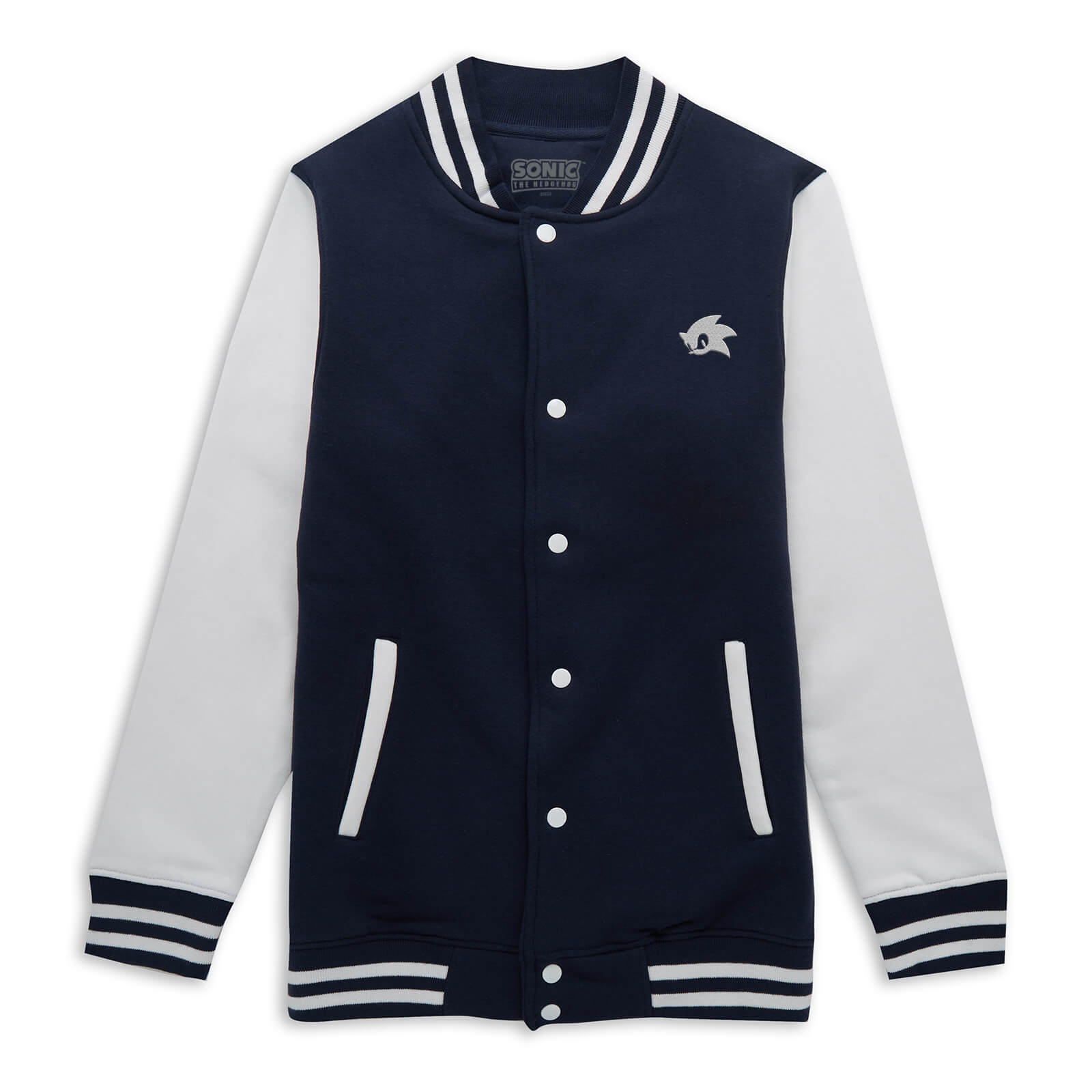 Sonic The Hedgehog Sonic Embroidered Varsity Jacket - Navy/White - L