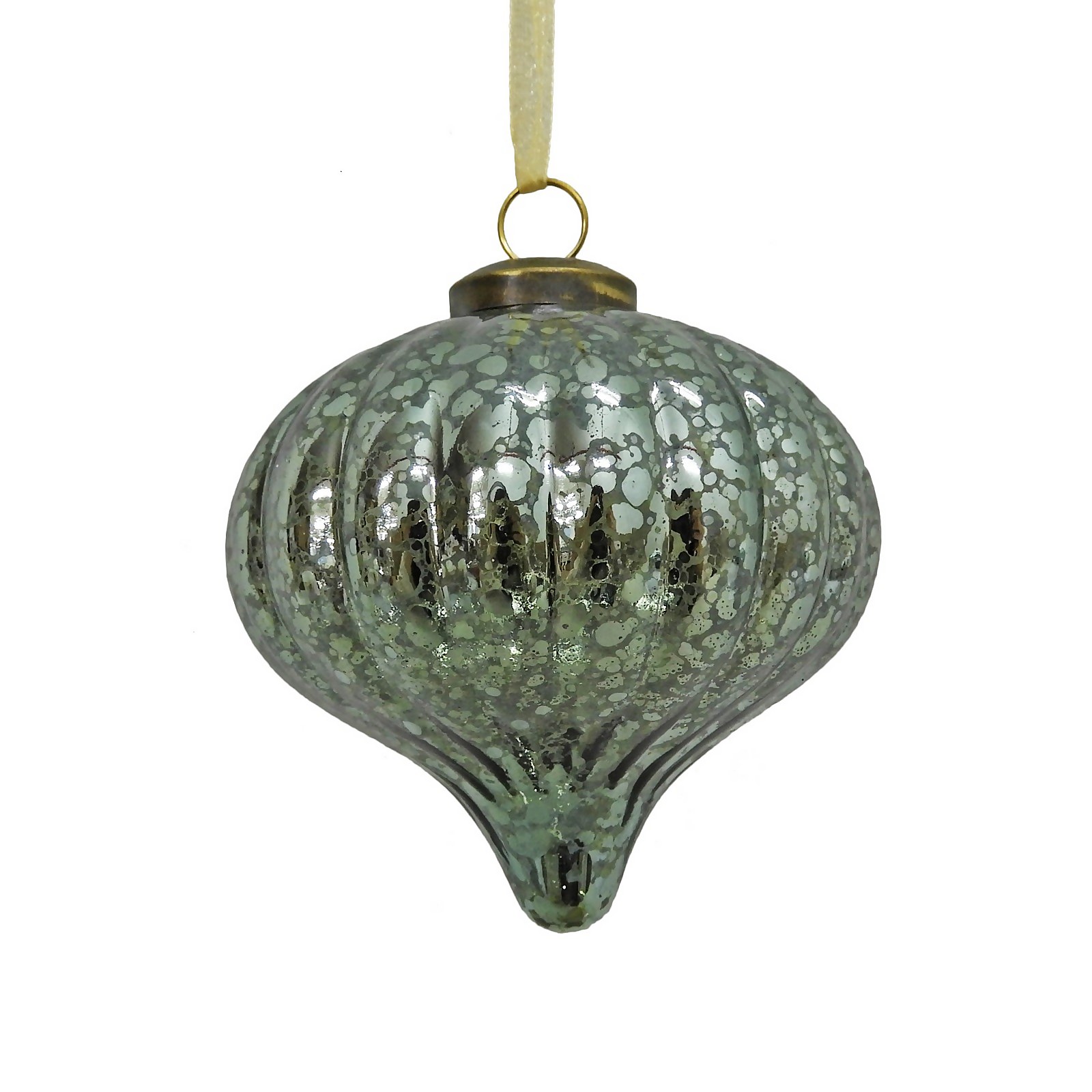 Photo of Green Ribbed Mercury Glass Onion Christmas Tree Bauble - 90mm