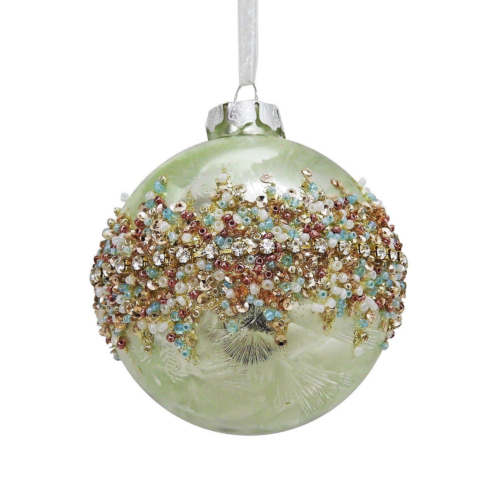 Photo of Green Deco Jewels Glass Christmas Tree Bauble - 90mm