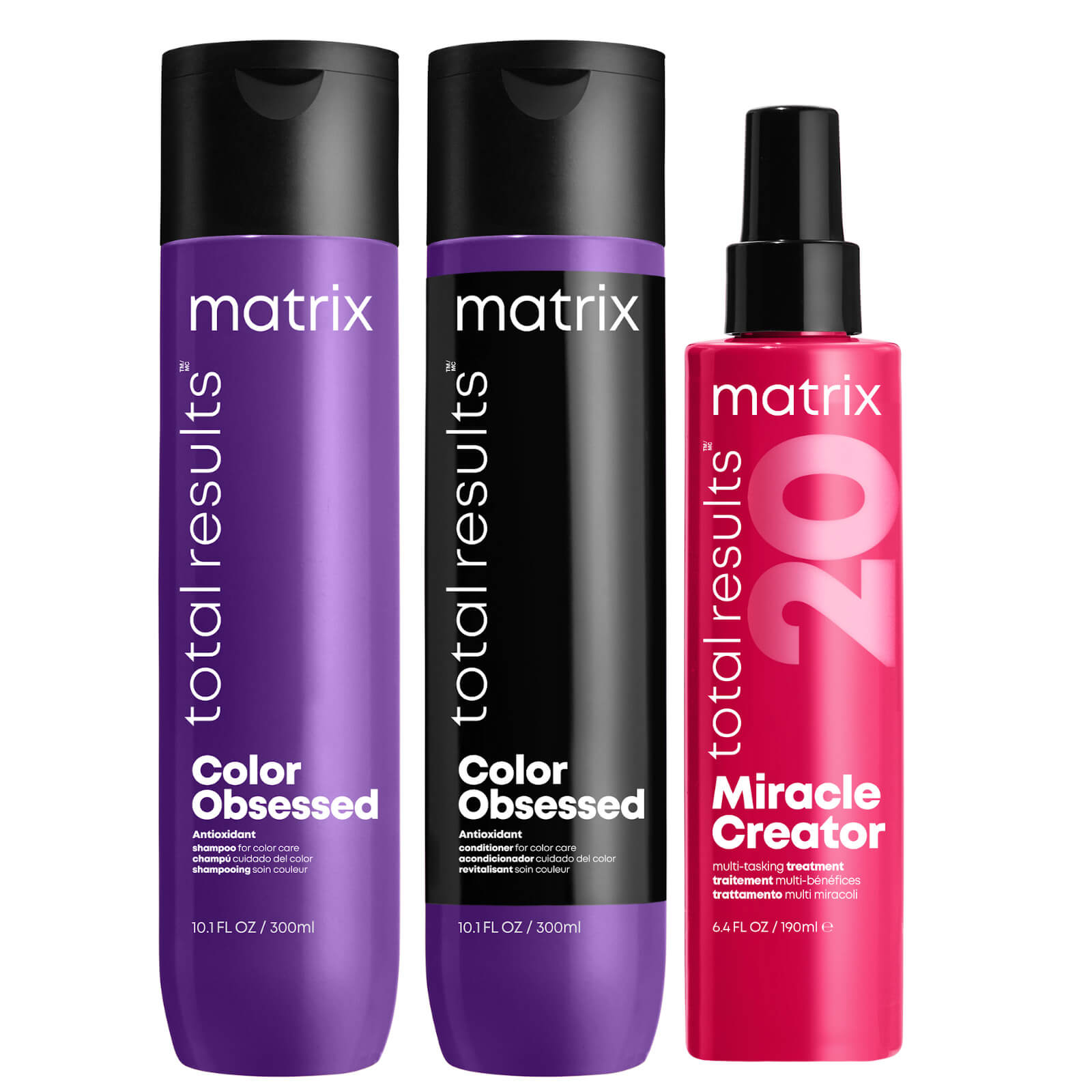 Matrix Total Results Color Obsessed Shampoo, Conditioner and Miracle Creator Routine for Colour Trea